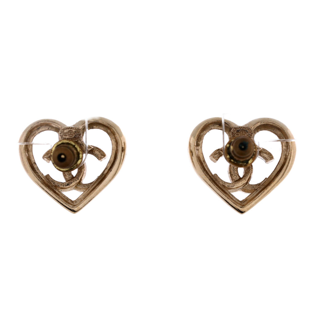 CC Cut Out Heart Stud Earrings Metal with Crystals