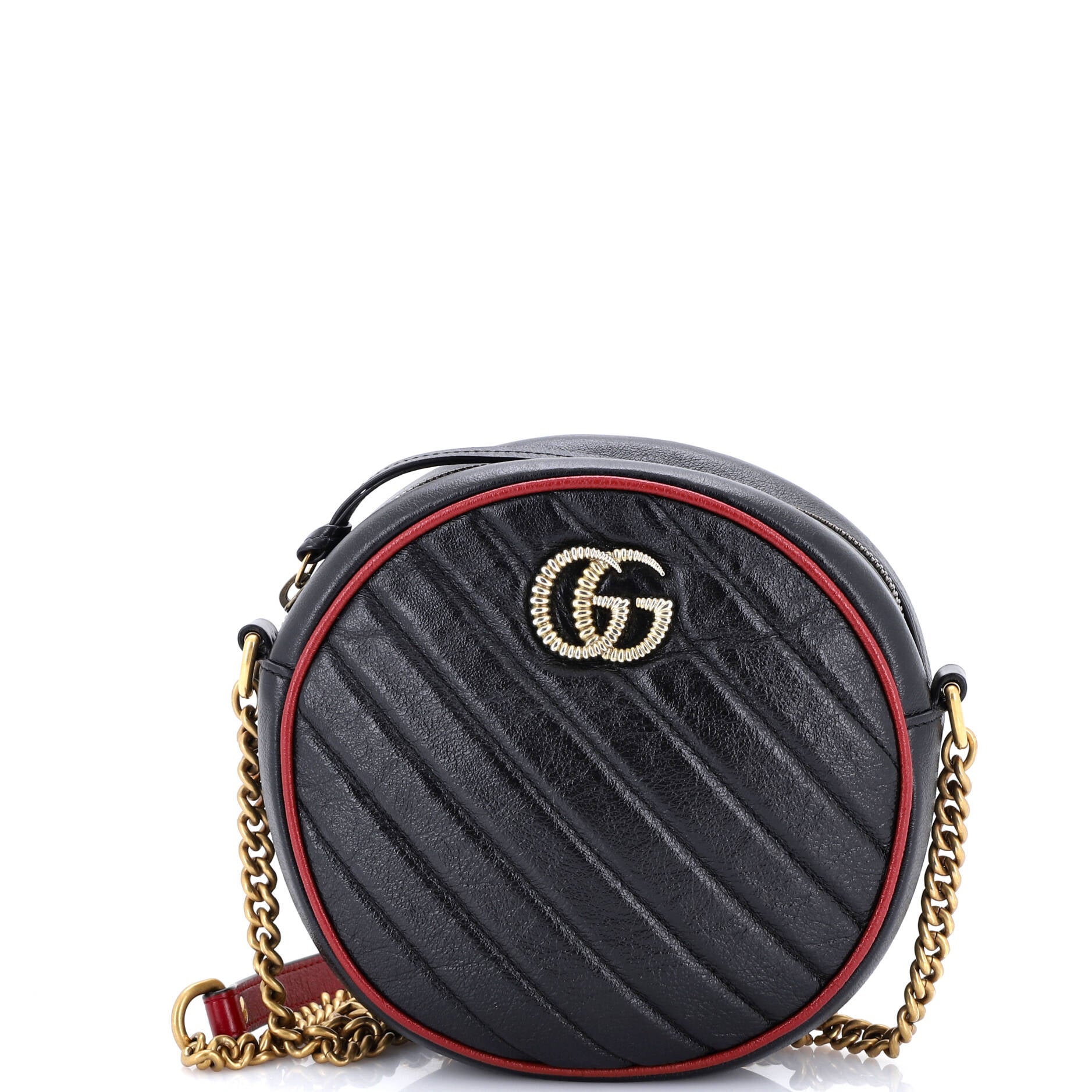 GG Marmont Round Shoulder Bag Diagonal Quilted Leather Mini