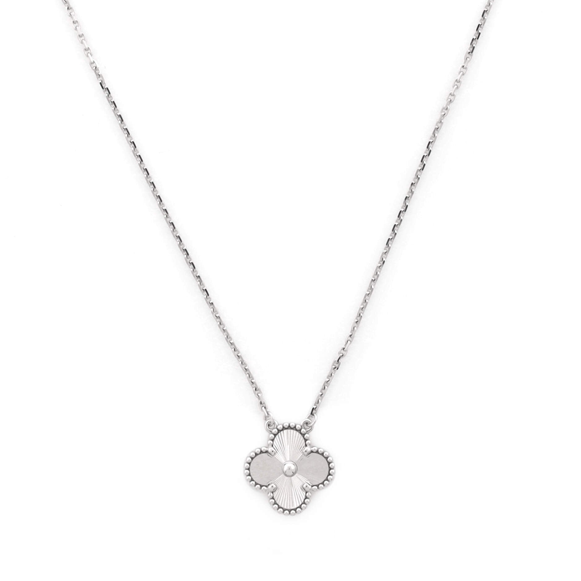 Vintage Alhambra Pendant Necklace Guilloche 18K White Gold