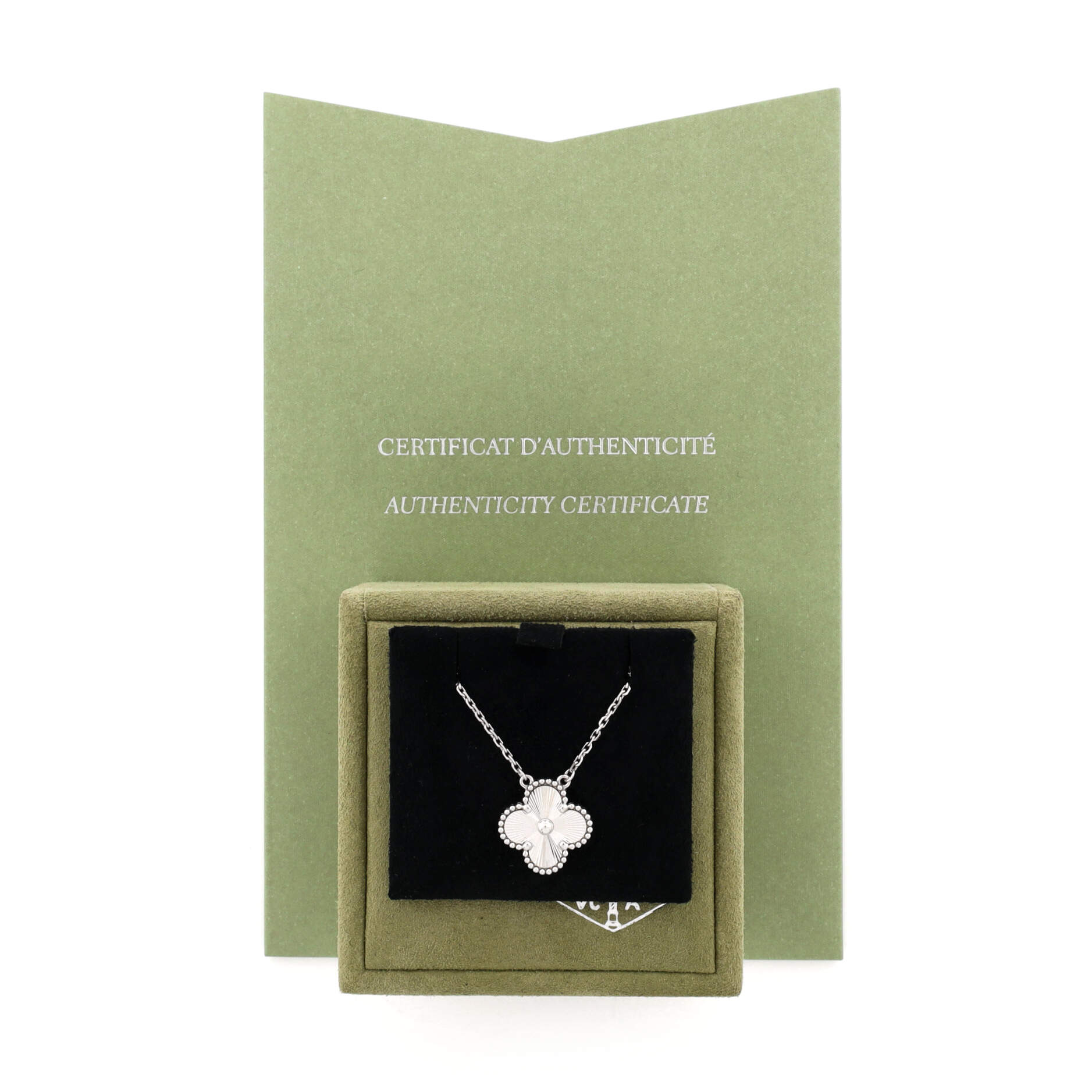Vintage Alhambra Pendant Necklace Guilloche 18K White Gold