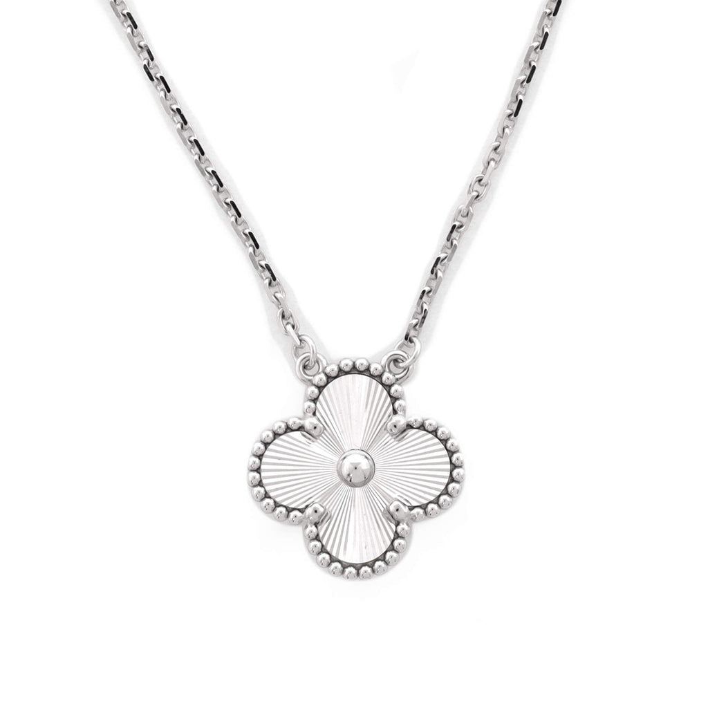Vintage Alhambra Pendant Necklace Guilloche 18K White Gold