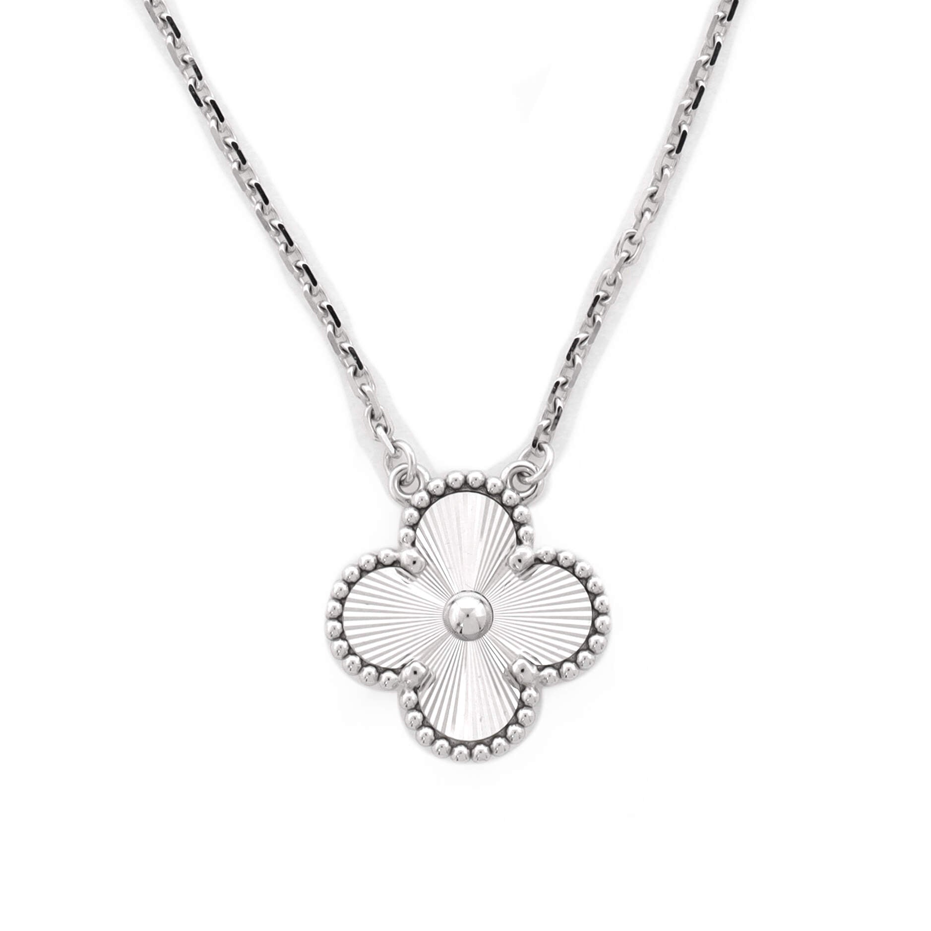 Vintage Alhambra Pendant Necklace Guilloche 18K White Gold