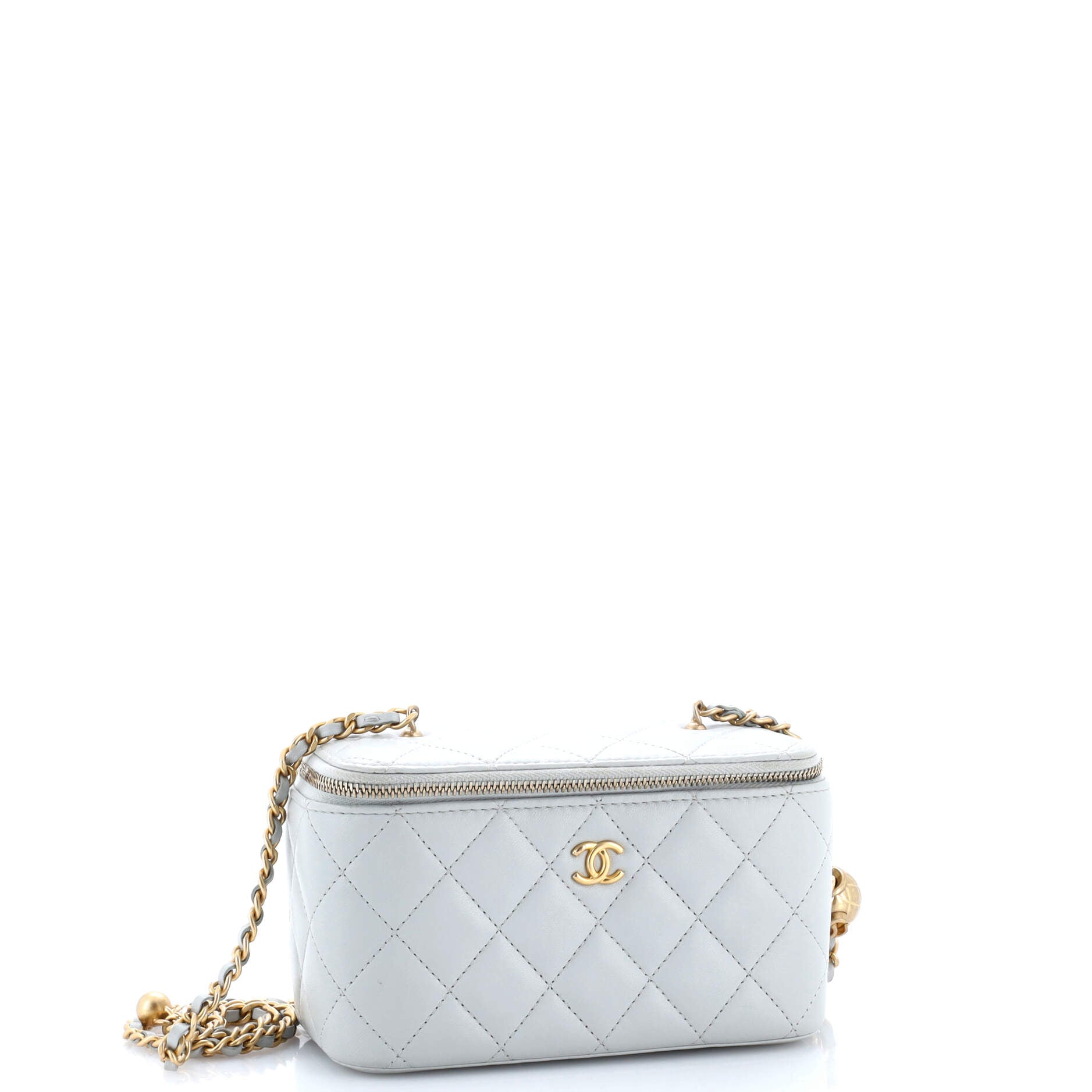 Pearl Crush Vanity Case with Chain Quilted Lambskin Small