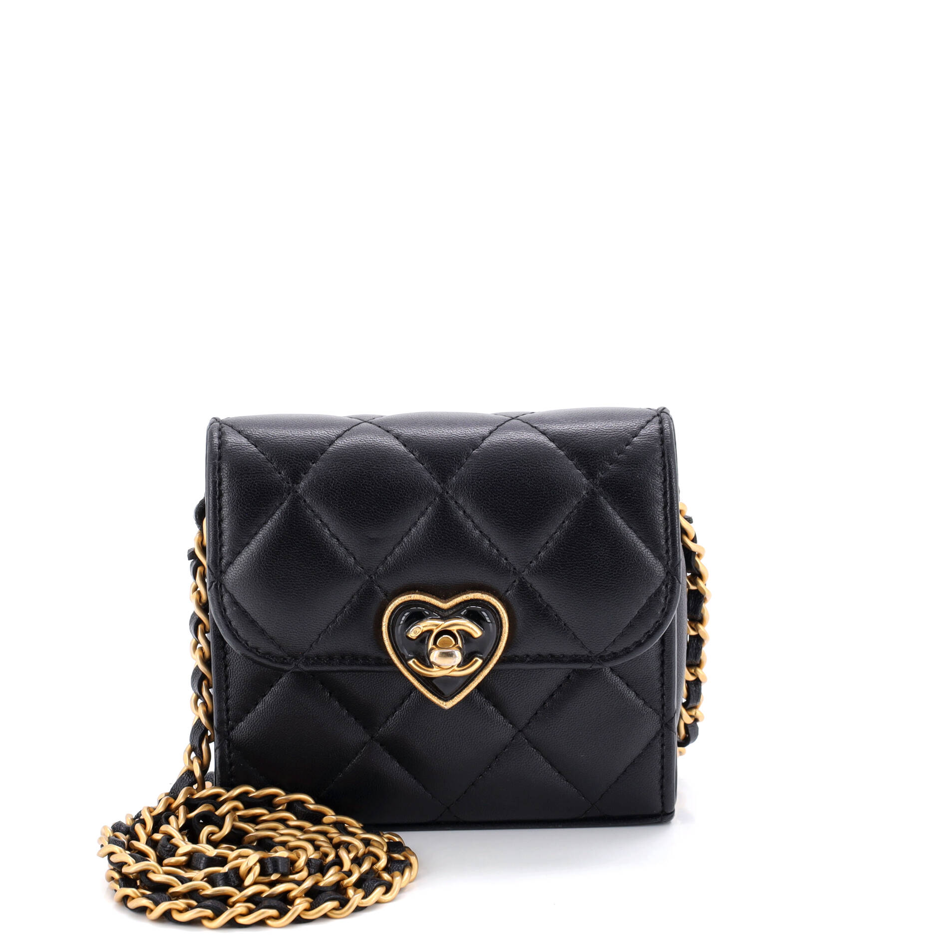 Coco Love CC Heart Clutch with Chain Quilted Lambskin Mini