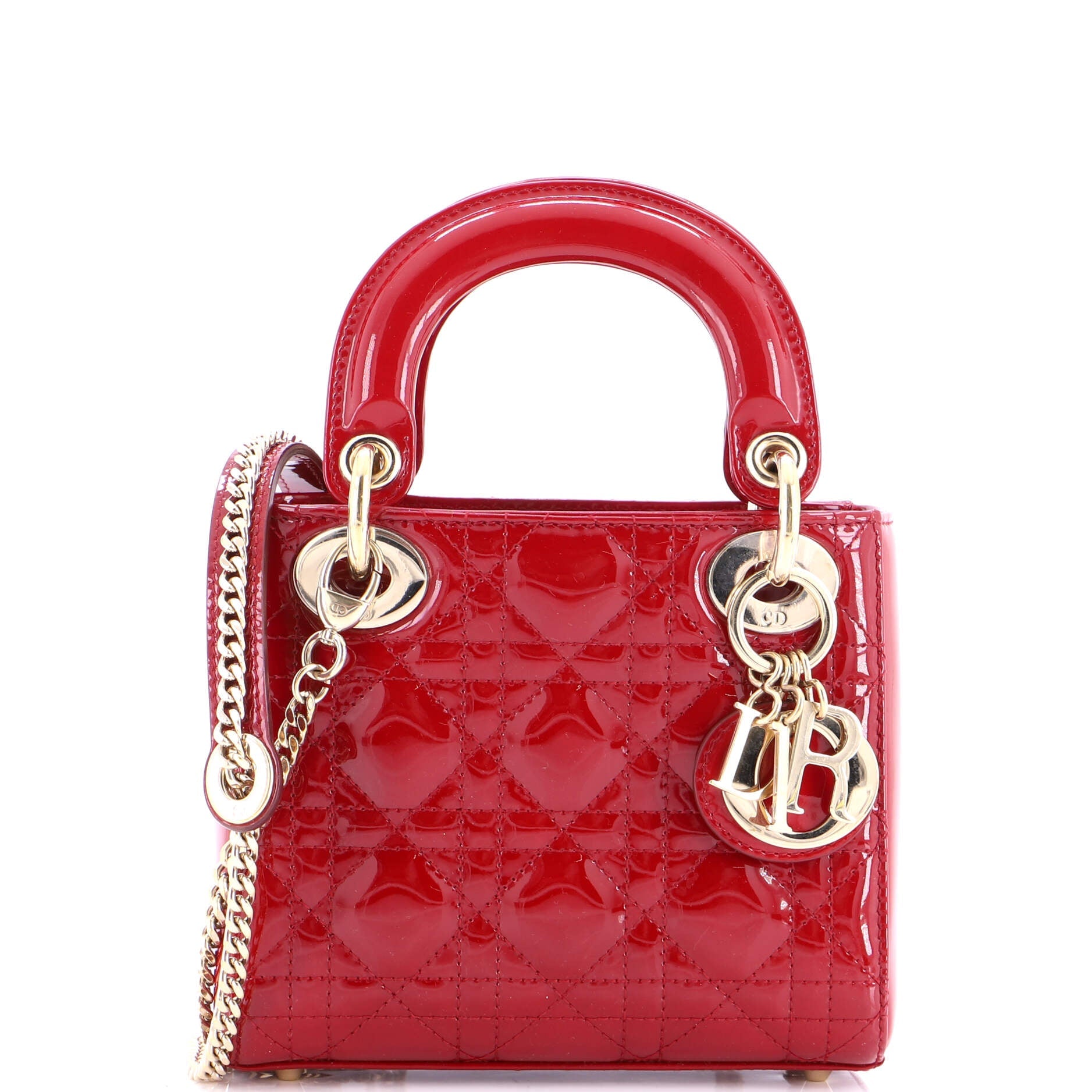 Lady Dior Chain Bag Cannage Quilt Patent Mini