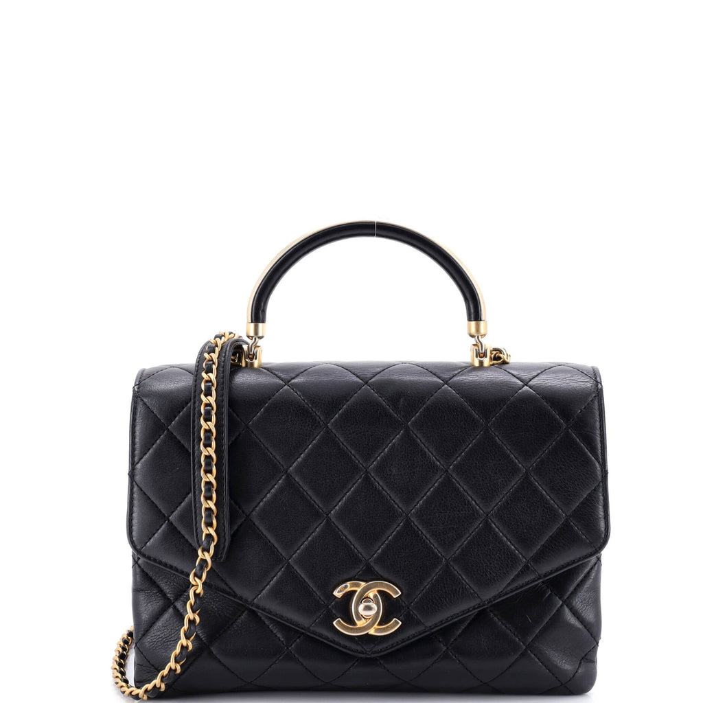 Gold Top Handle Bag Quilted Lambskin Medium