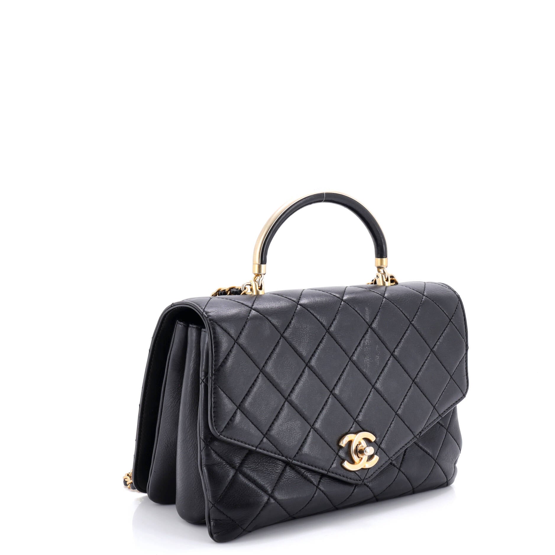 Gold Top Handle Bag Quilted Lambskin Medium