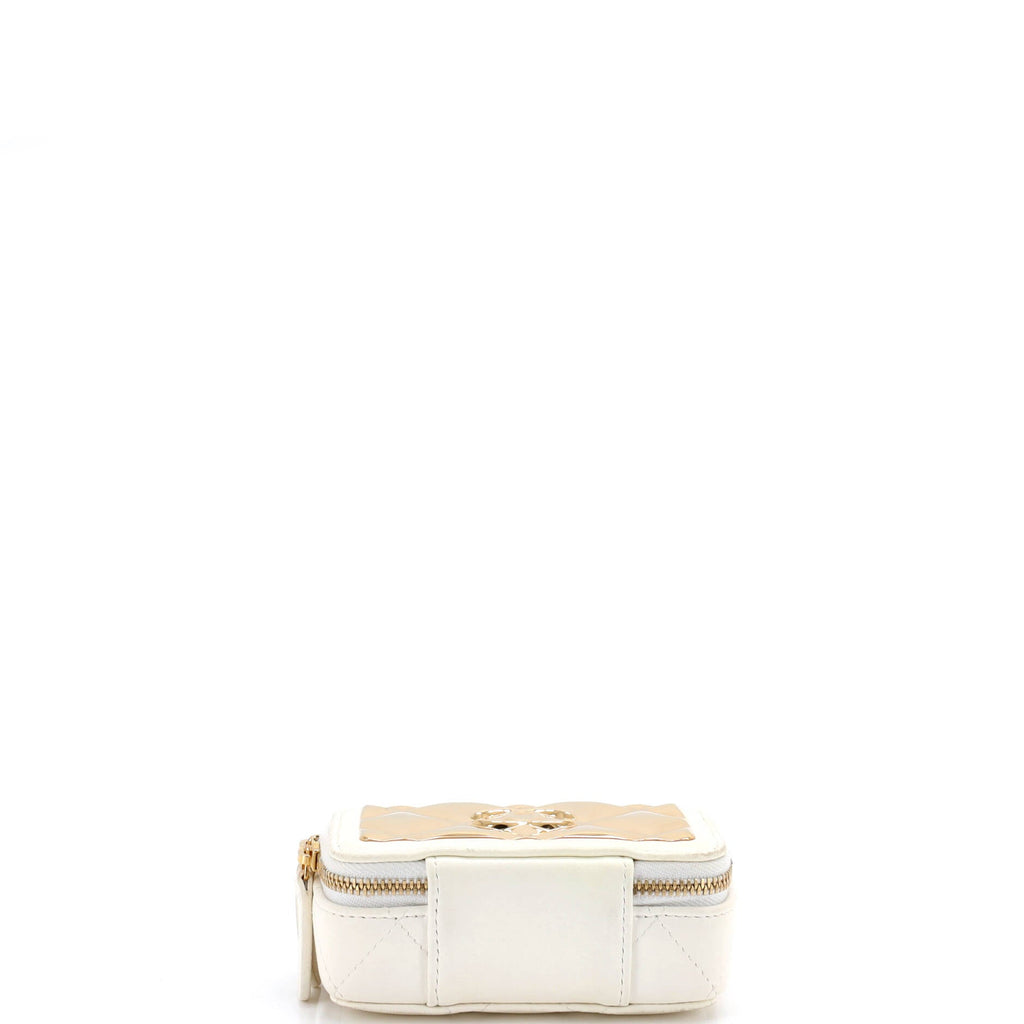 Golden Plate Zip Around Vanity Case with Chain Quilted Metal and Lambskin Extra Mini