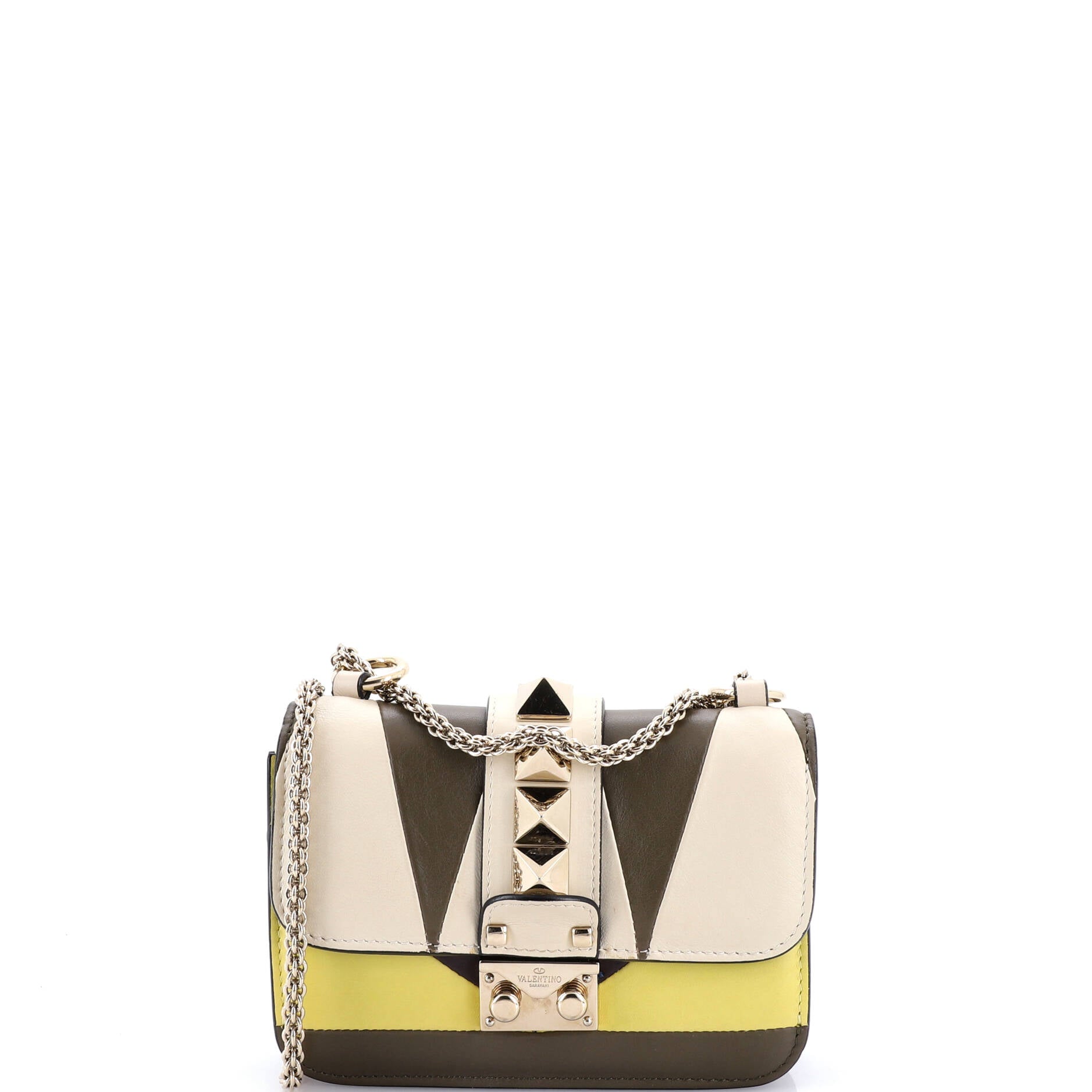 Glam Lock Shoulder Bag Geometric Color Block Leather Mini