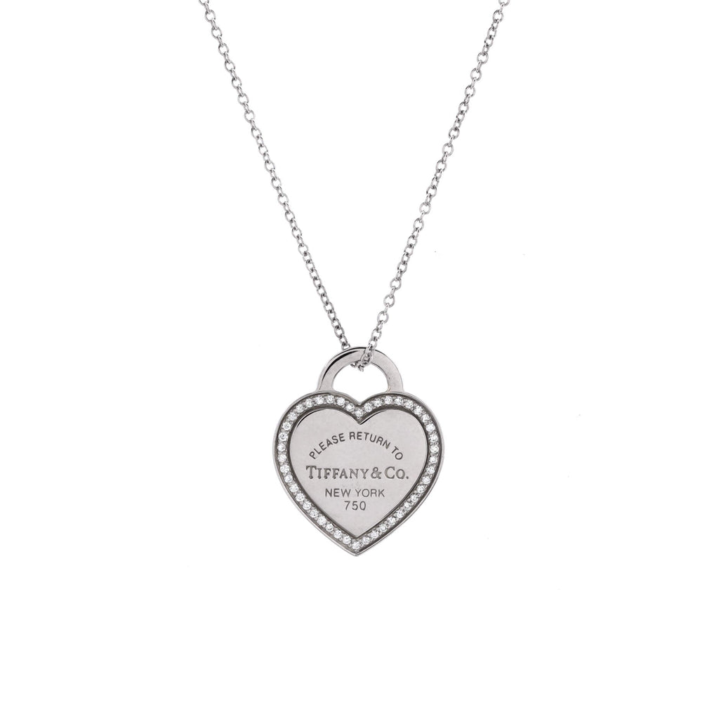 Return to Tiffany Heart Pendant Necklace 18K White Gold with Diamonds