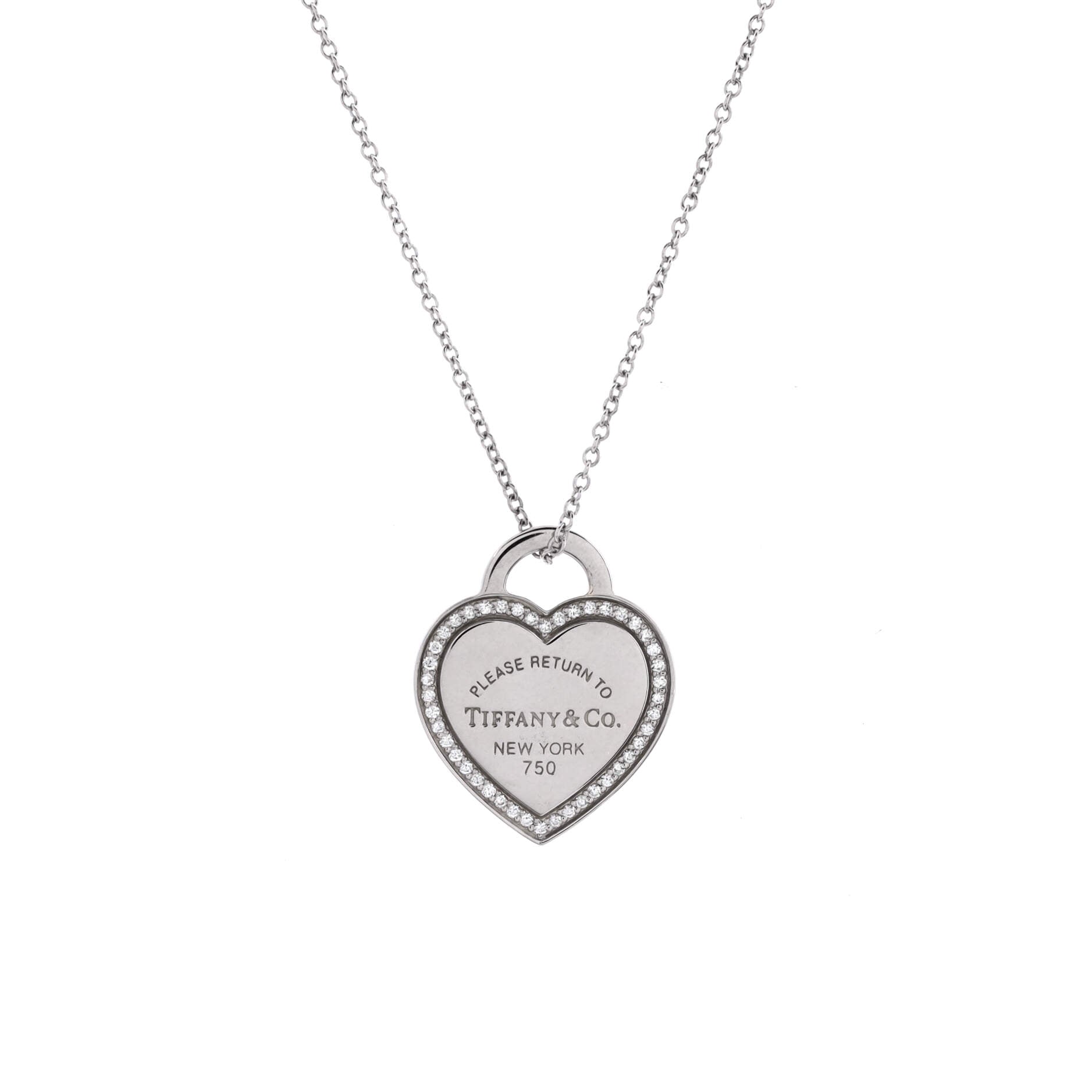 Return to Tiffany Heart Pendant Necklace 18K White Gold with Diamonds