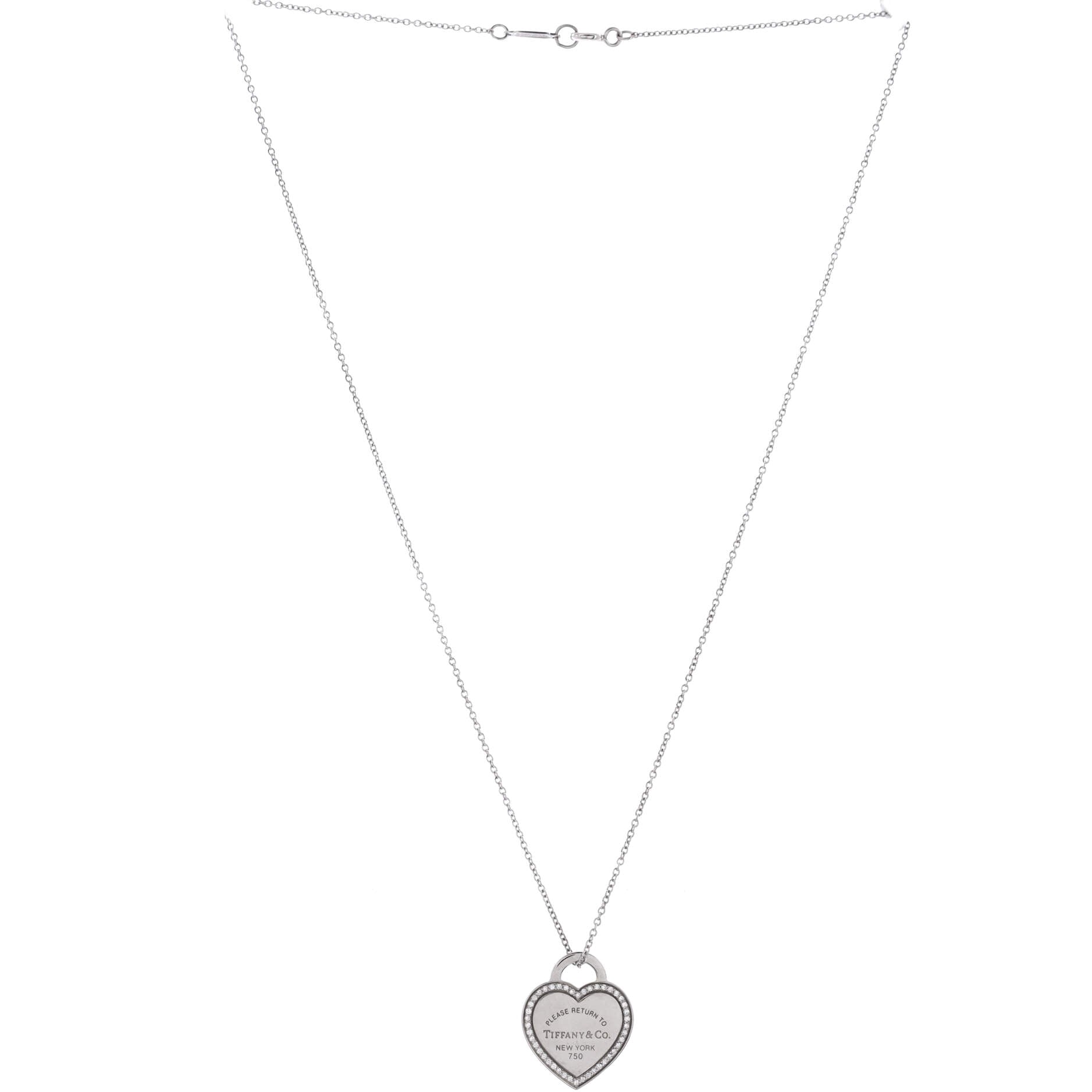 Return to Tiffany Heart Pendant Necklace 18K White Gold with Diamonds