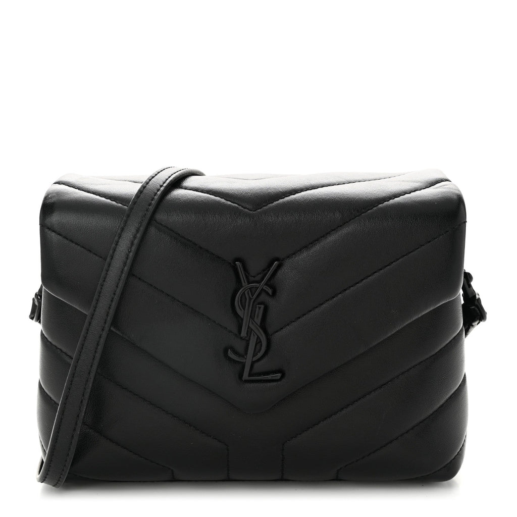 Calfskin Y Quilted Monogram Monochrome Toy Loulou Crossbody Bag Black