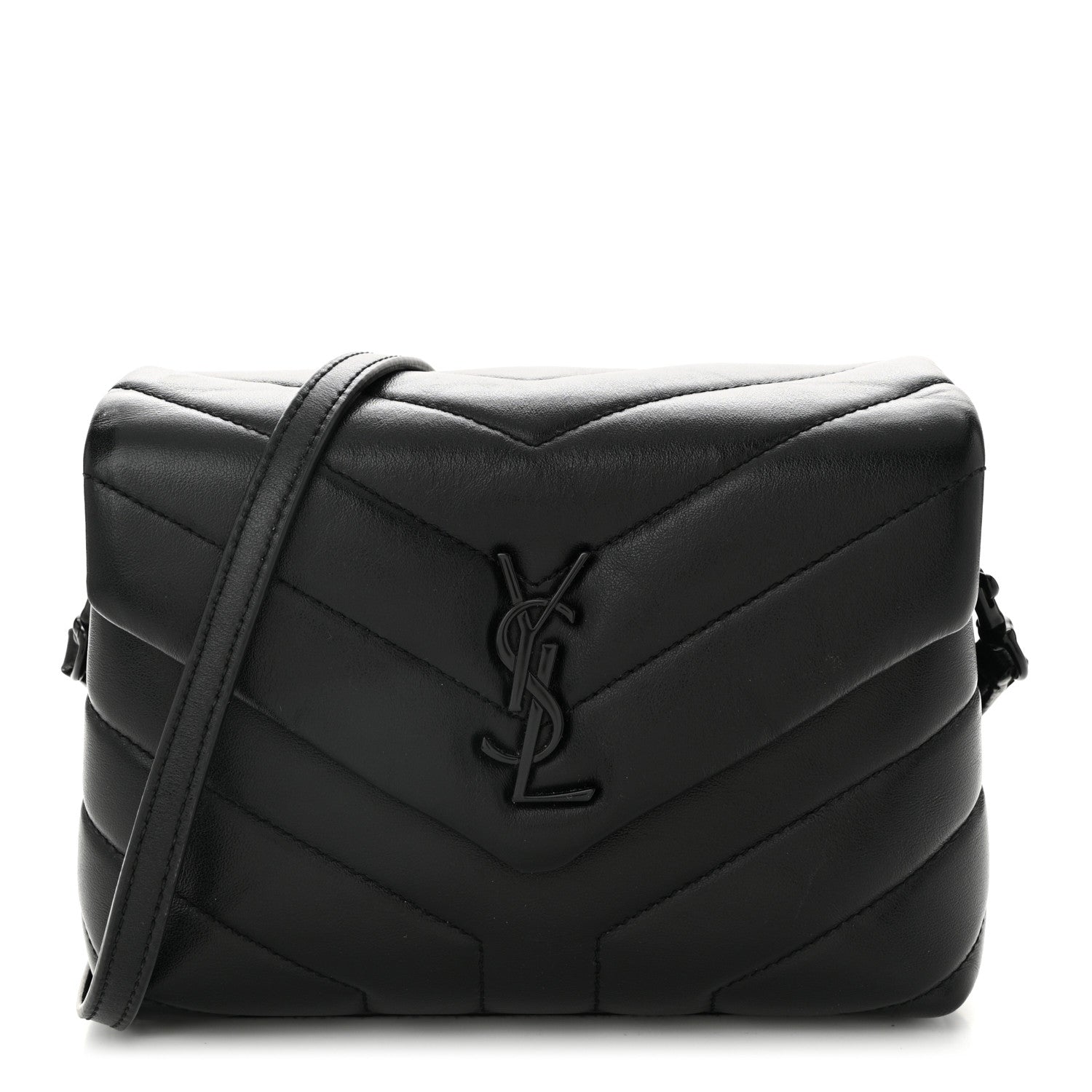 Calfskin Y Quilted Monogram Monochrome Toy Loulou Crossbody Bag Black