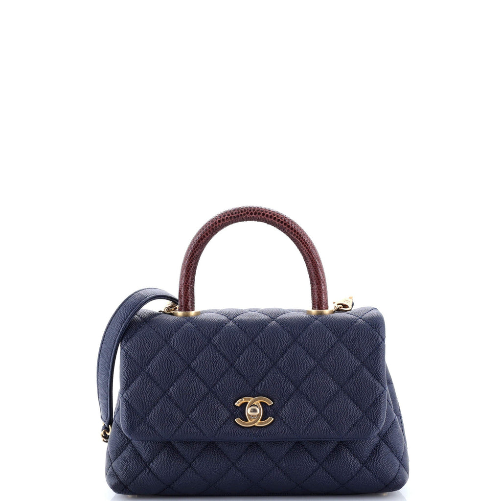 Coco Top Handle Bag Quilted Caviar with Lizard Mini