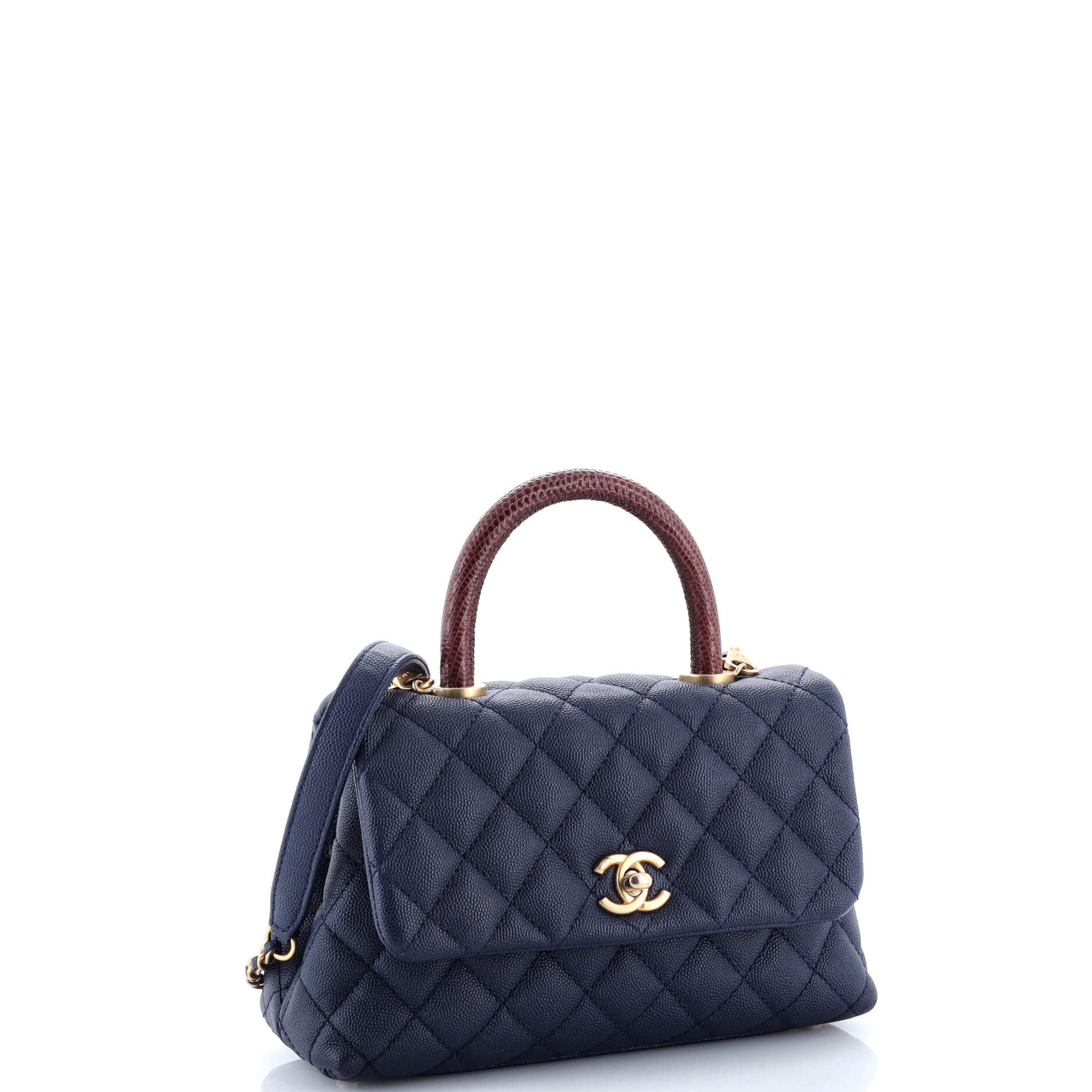 Coco Top Handle Bag Quilted Caviar with Lizard Mini