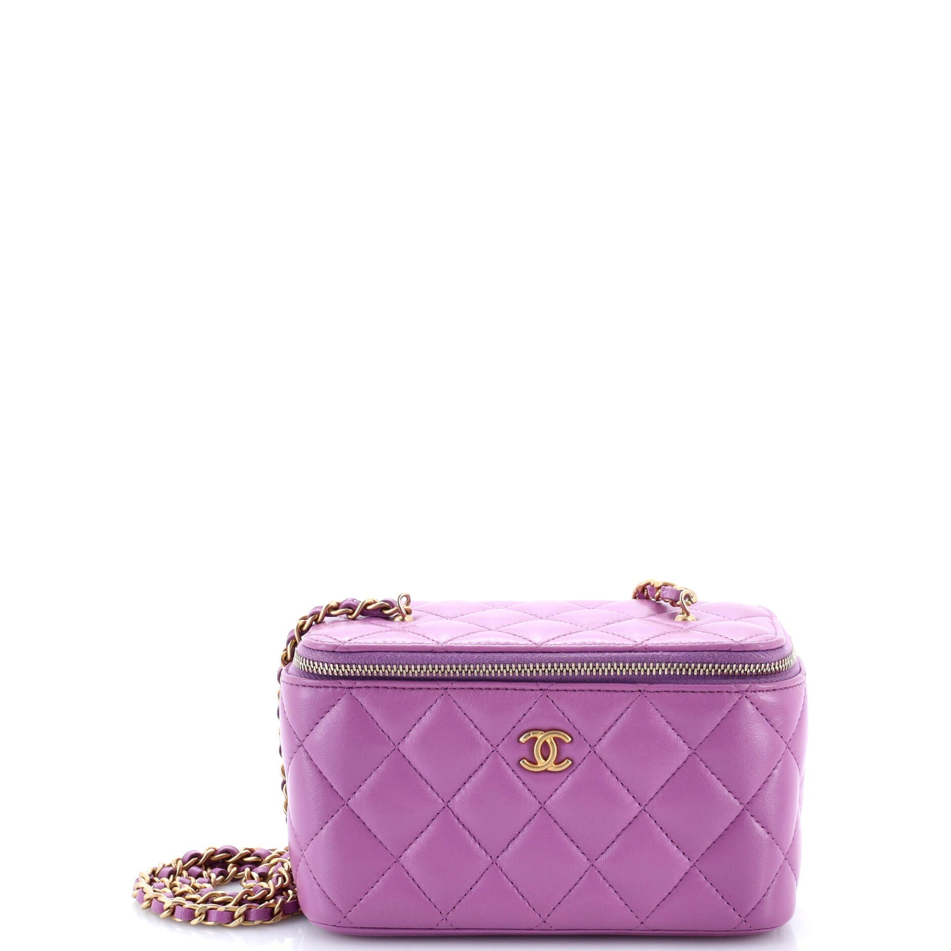 Pearl Crush Vanity Case with Chain Quilted Lambskin Small