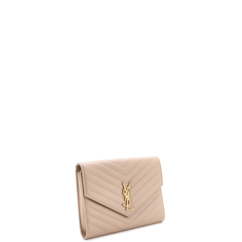 Classic Monogram Envelope Wristlet Clutch Matelasse Chevron Leather