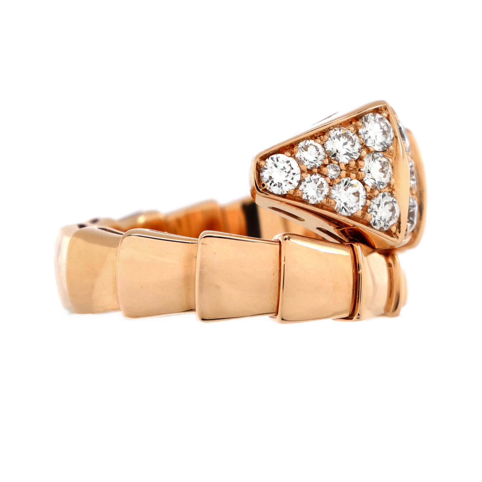 Serpenti Viper One-Coil Ring 18K Rose Gold with Diamonds Wide