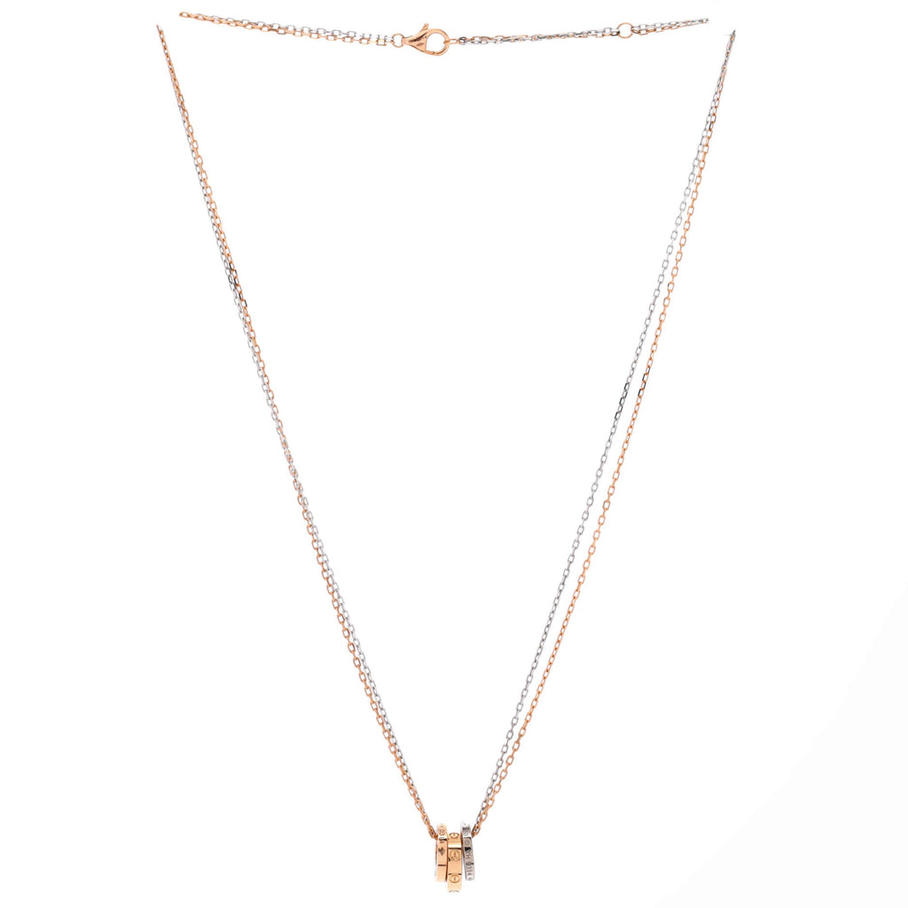 Love 3 Ring Pendant Necklace 18K Rose Gold and 18K White Gold with 6 Diamonds