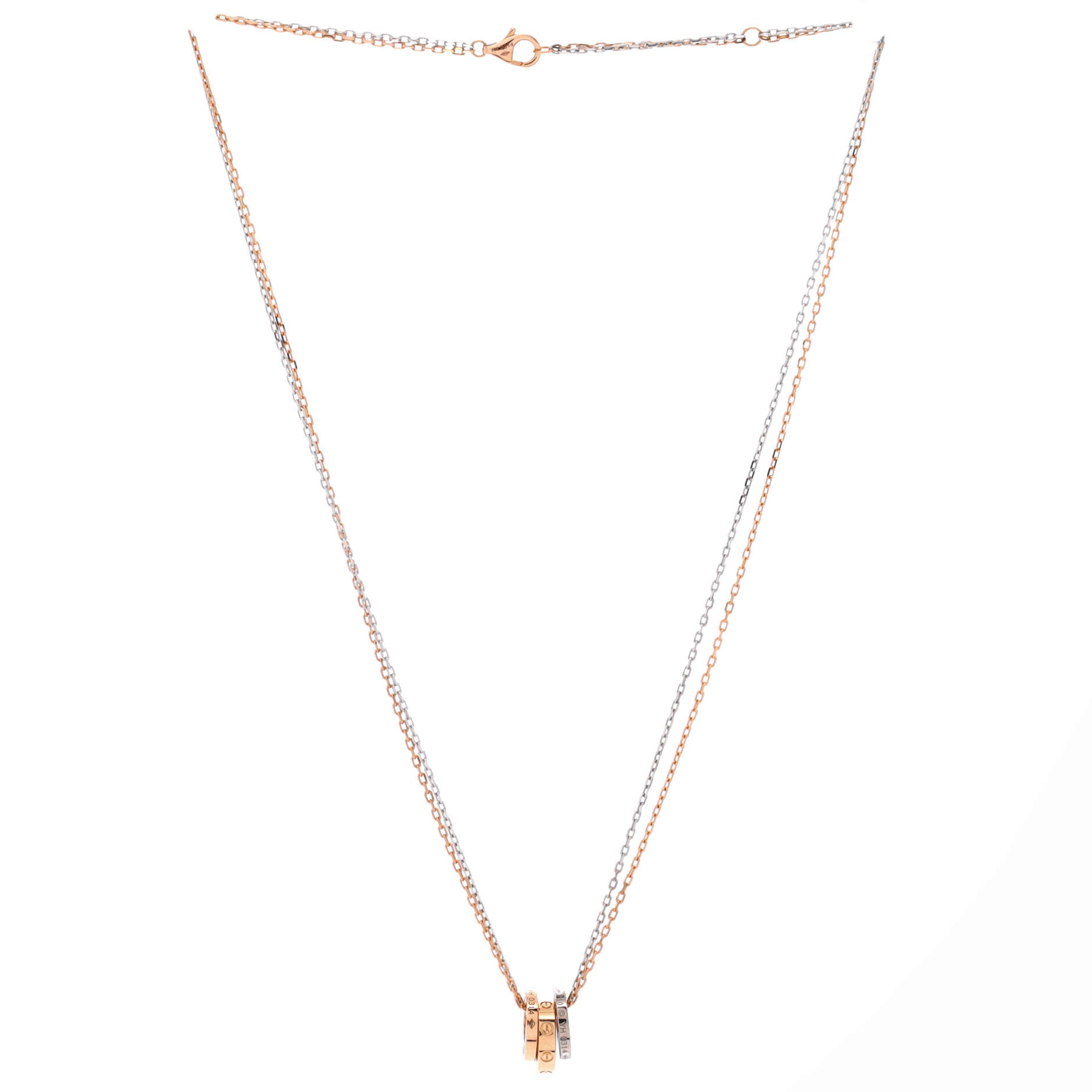 Love 3 Ring Pendant Necklace 18K Rose Gold and 18K White Gold with 6 Diamonds