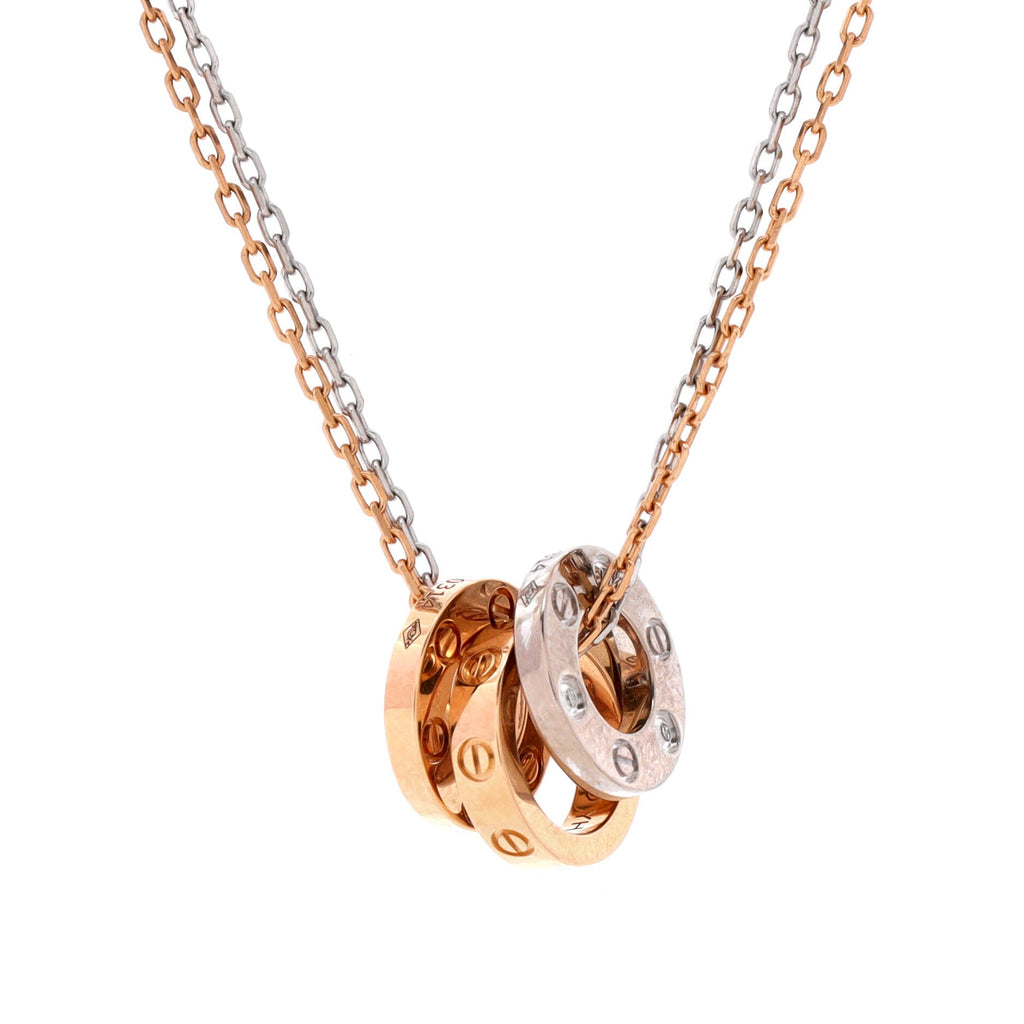 Love 3 Ring Pendant Necklace 18K Rose Gold and 18K White Gold with 6 Diamonds