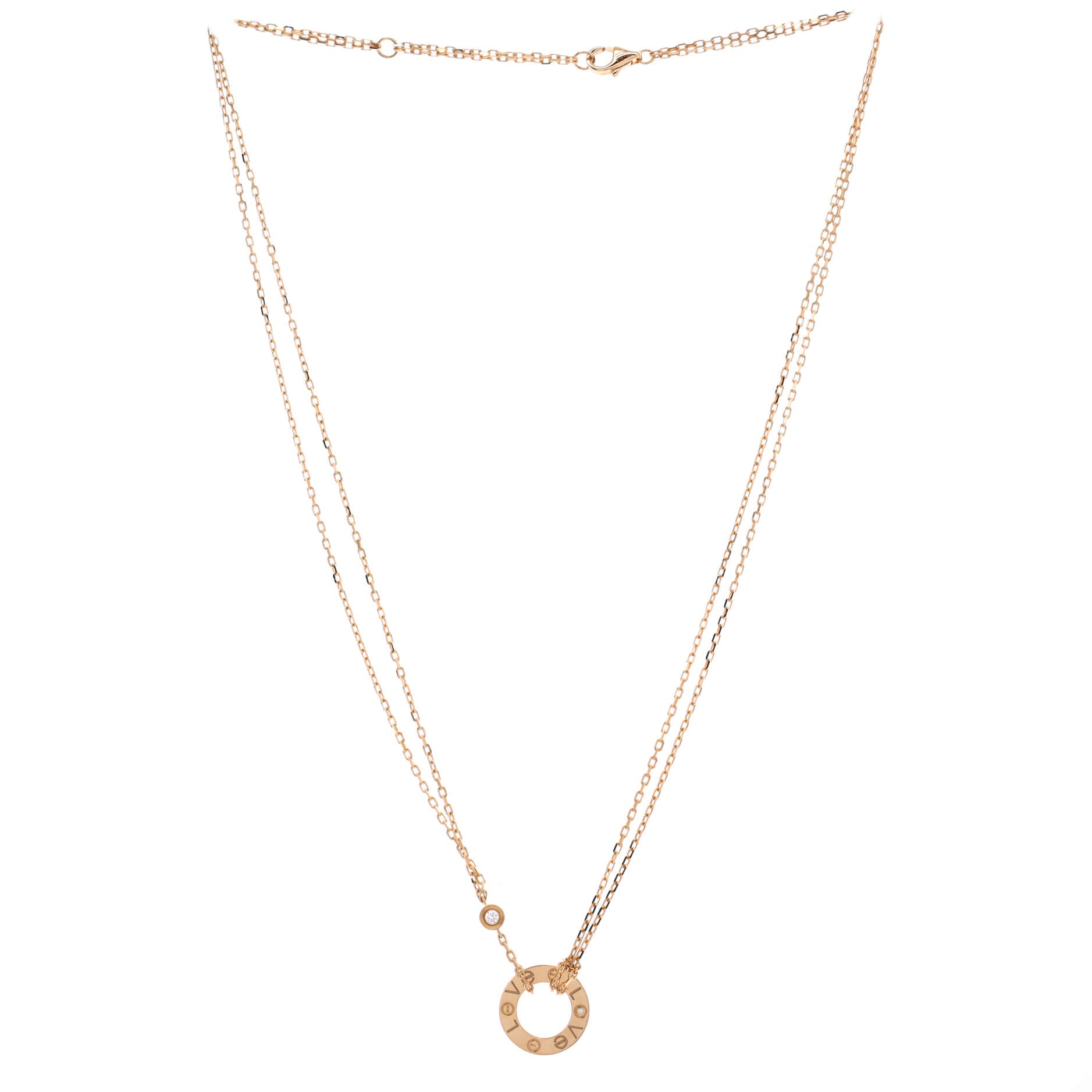 2 Diamonds Love Pendant Necklace 18K Yellow Gold and Diamonds