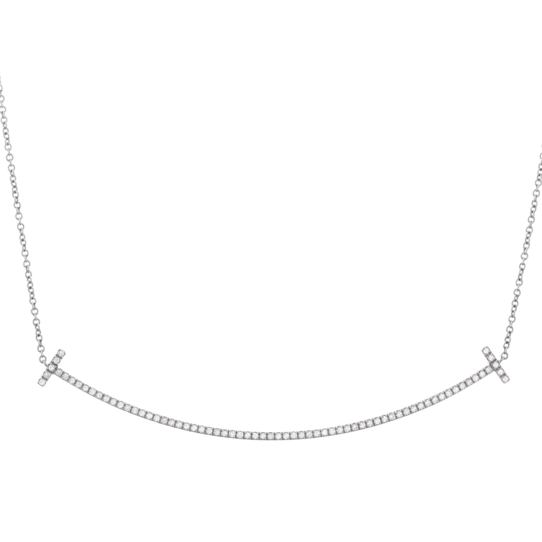 T Smile Pendant Necklace 18K White Gold with Diamonds Large