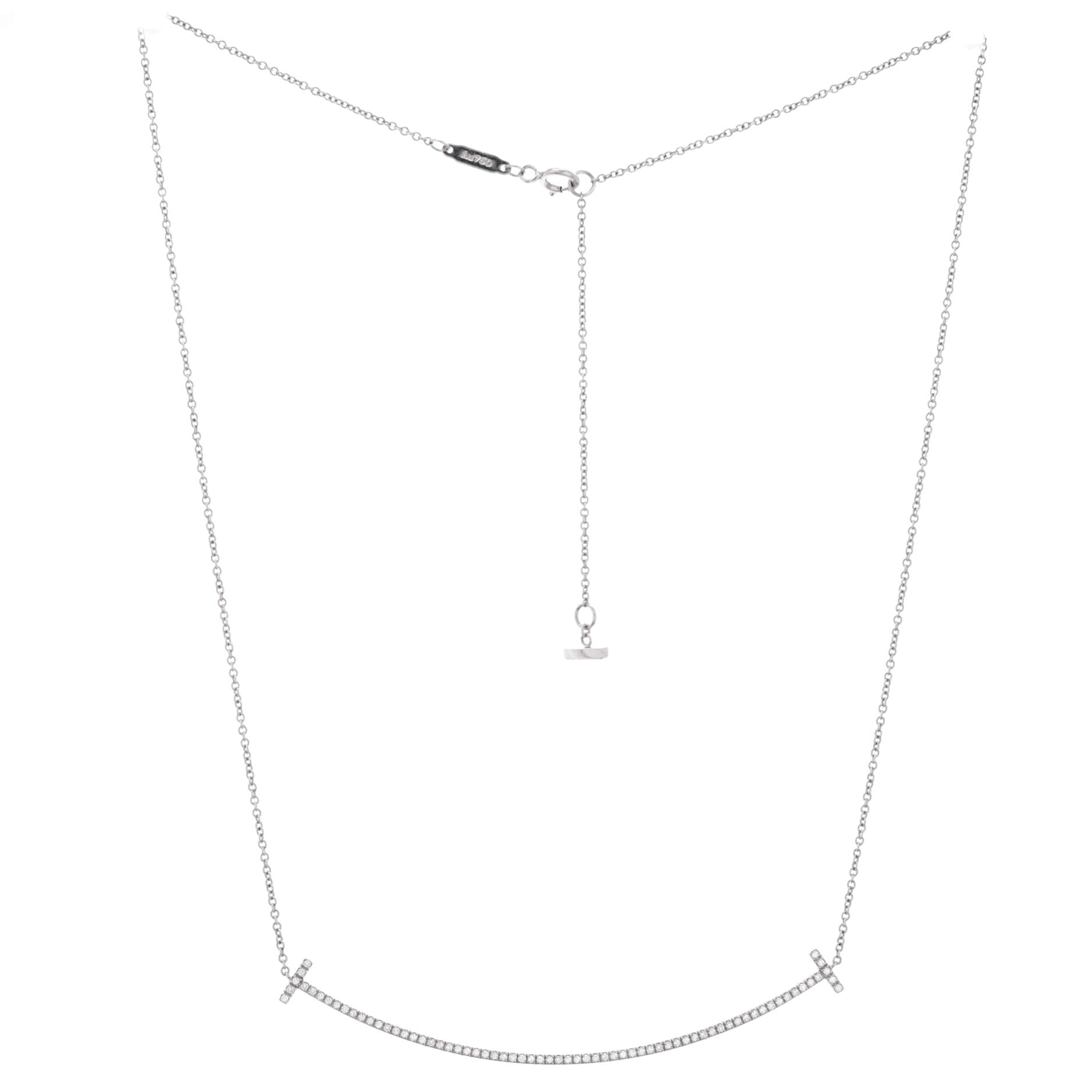 T Smile Pendant Necklace 18K White Gold with Diamonds Large