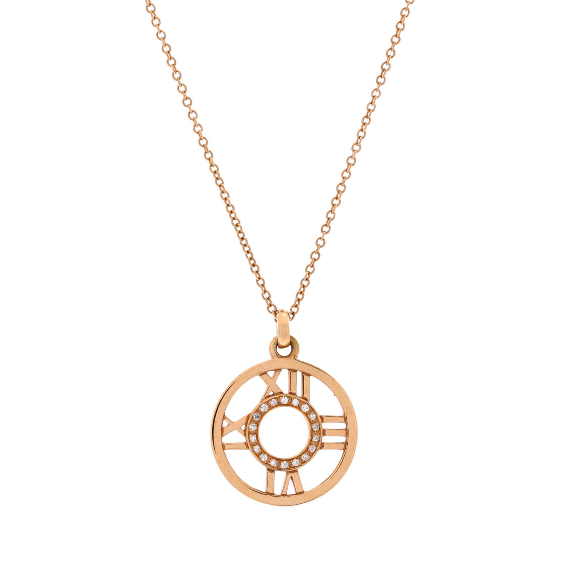 Atlas Open Medallion Pendant Necklace 18K Rose Gold with Diamonds Small