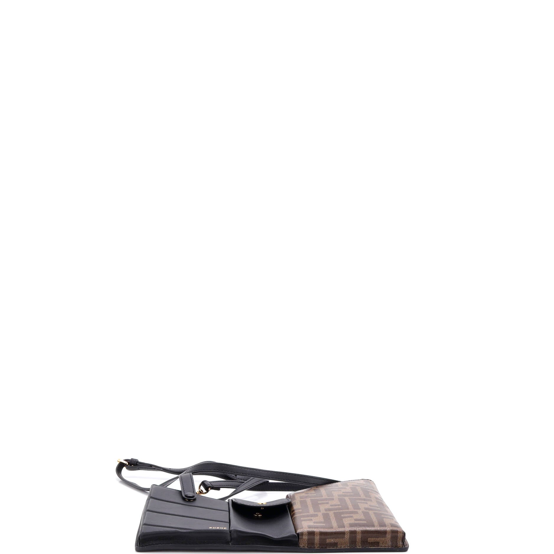 Bustine 3 Pockets Crossbody Bag Leather and Zucca Coated Canvas Mini