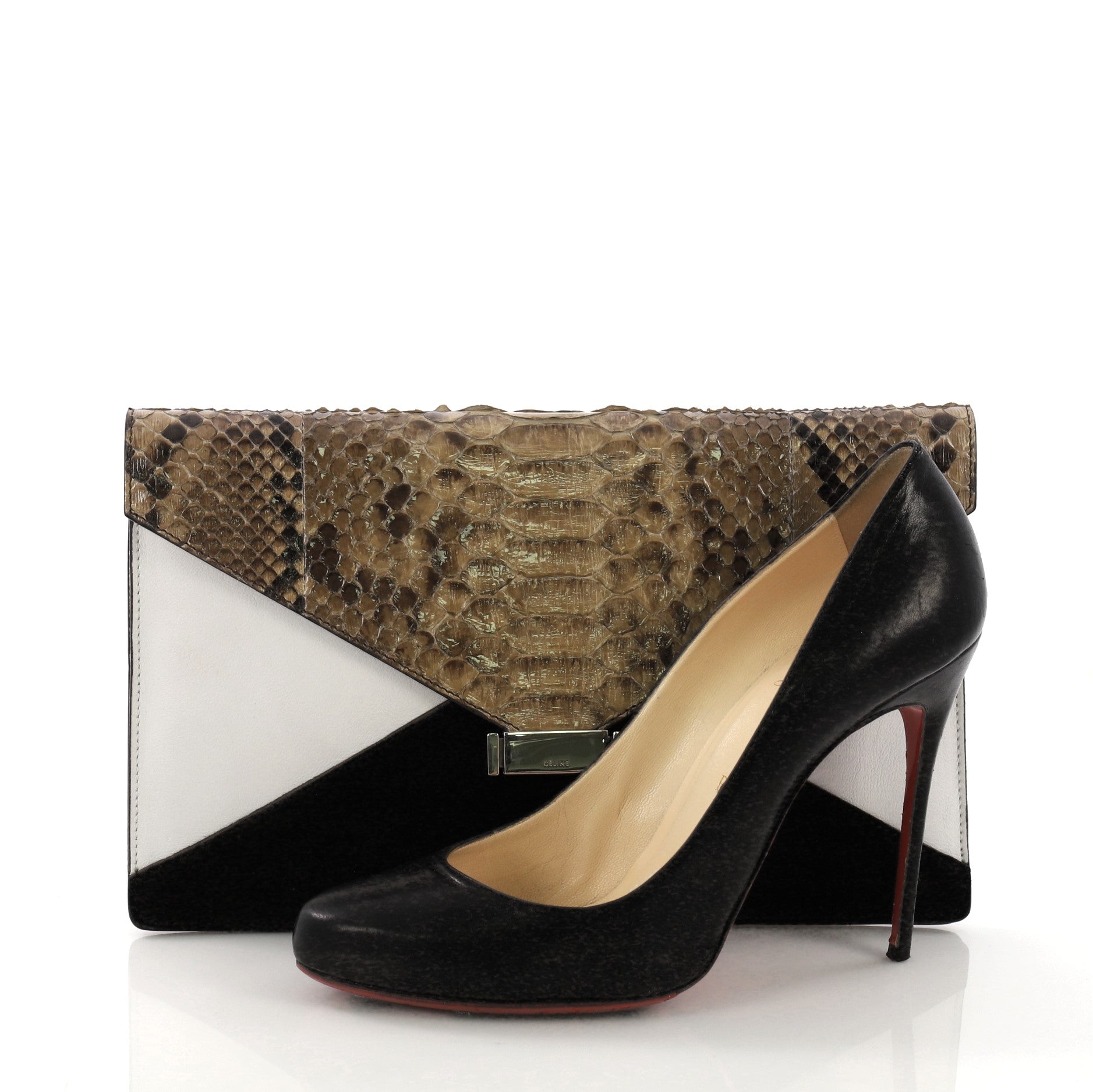 Diamond Clutch Leather with Python and Suede