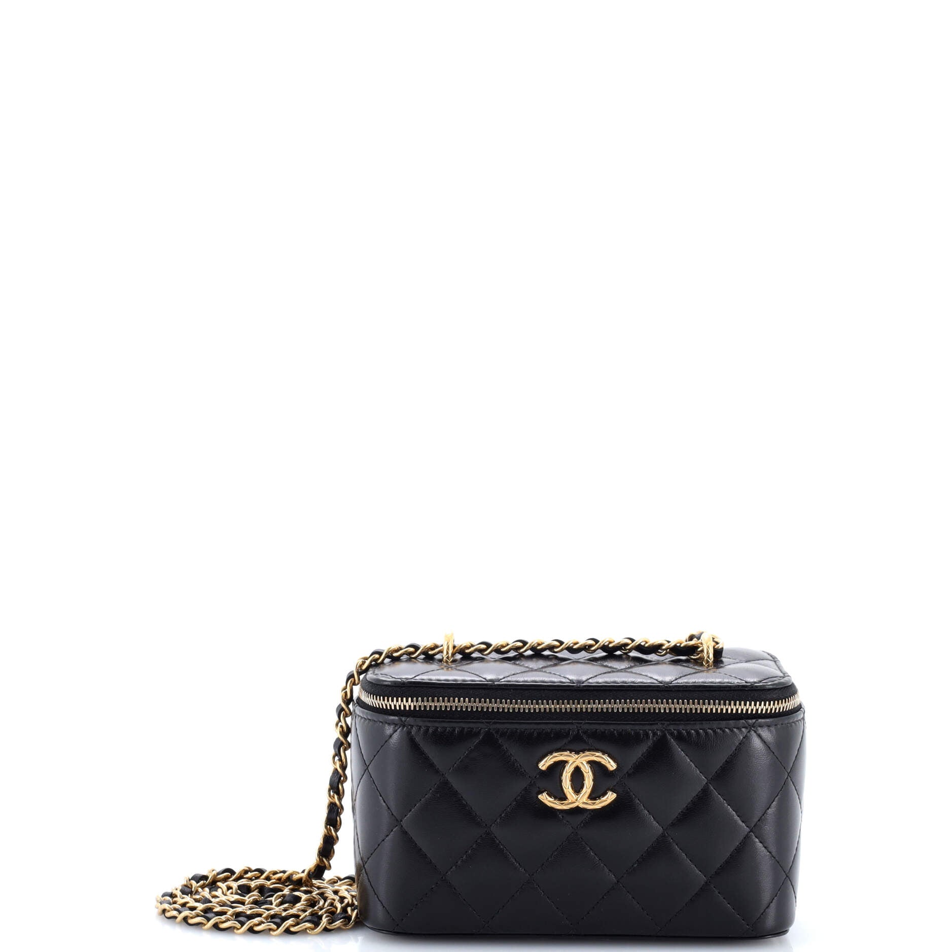 All Slide Long Vanity Case with Chain Quilted Lambskin Small