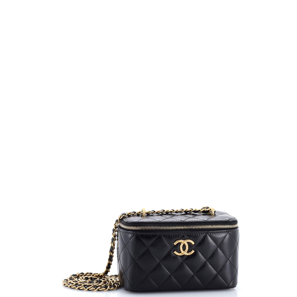 All Slide Long Vanity Case with Chain Quilted Lambskin Small