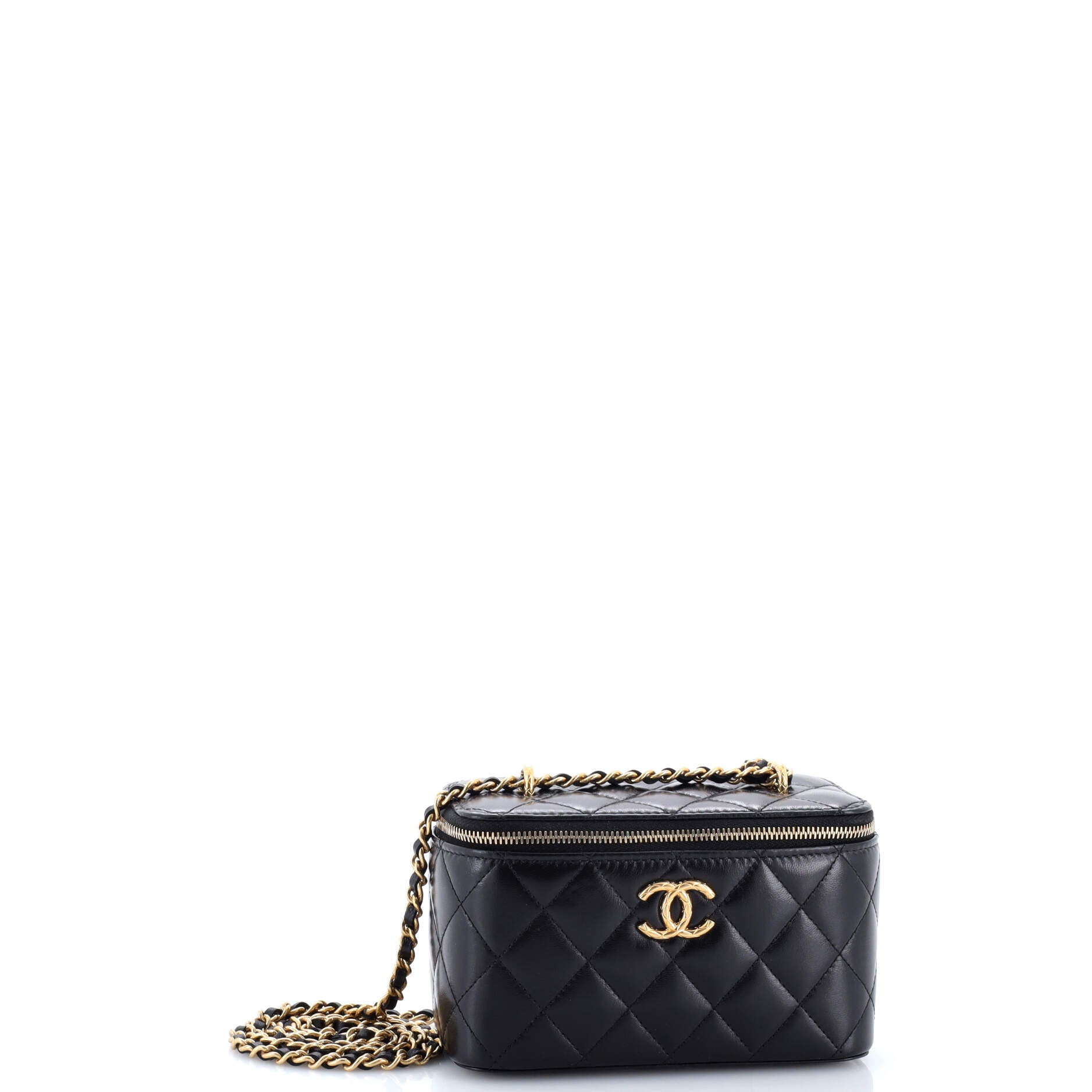 All Slide Long Vanity Case with Chain Quilted Lambskin Small