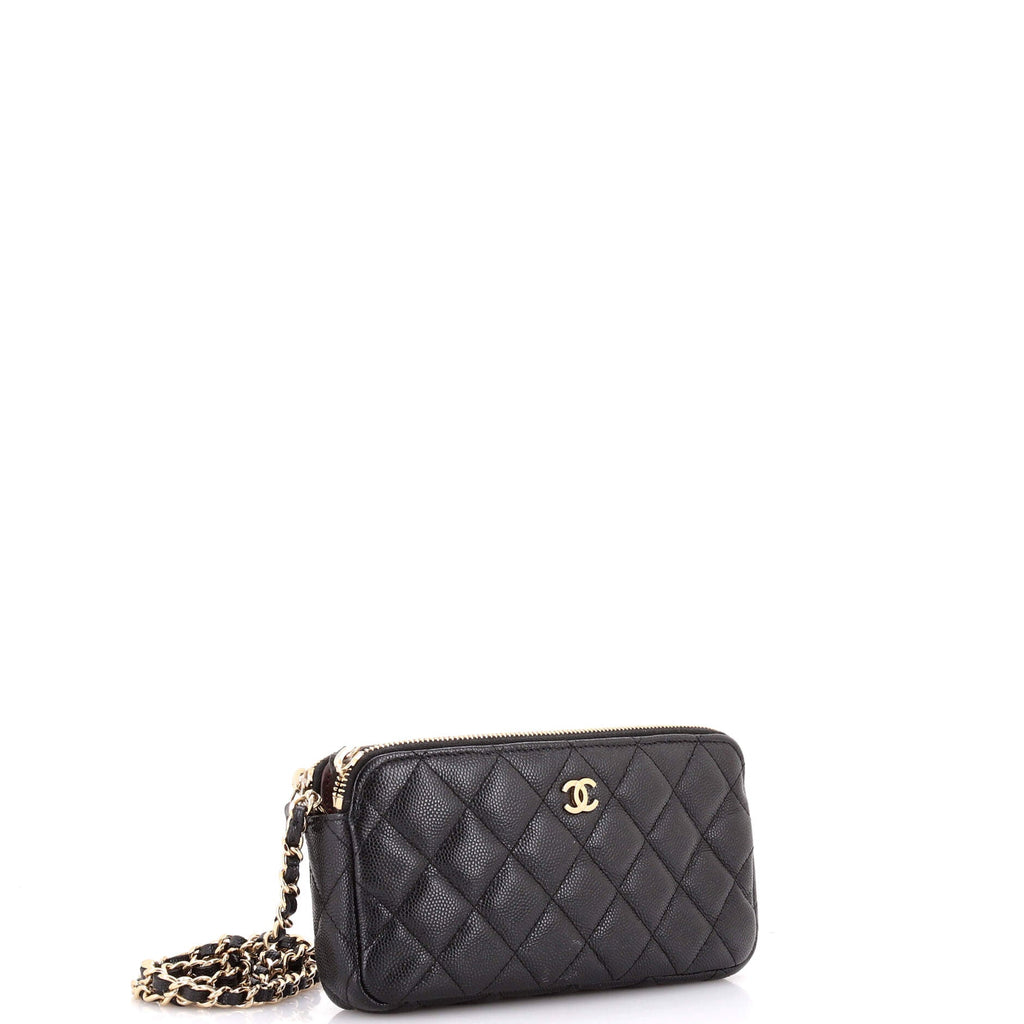 Double Zip Clutch with Chain Quilted Iridescent Caviar