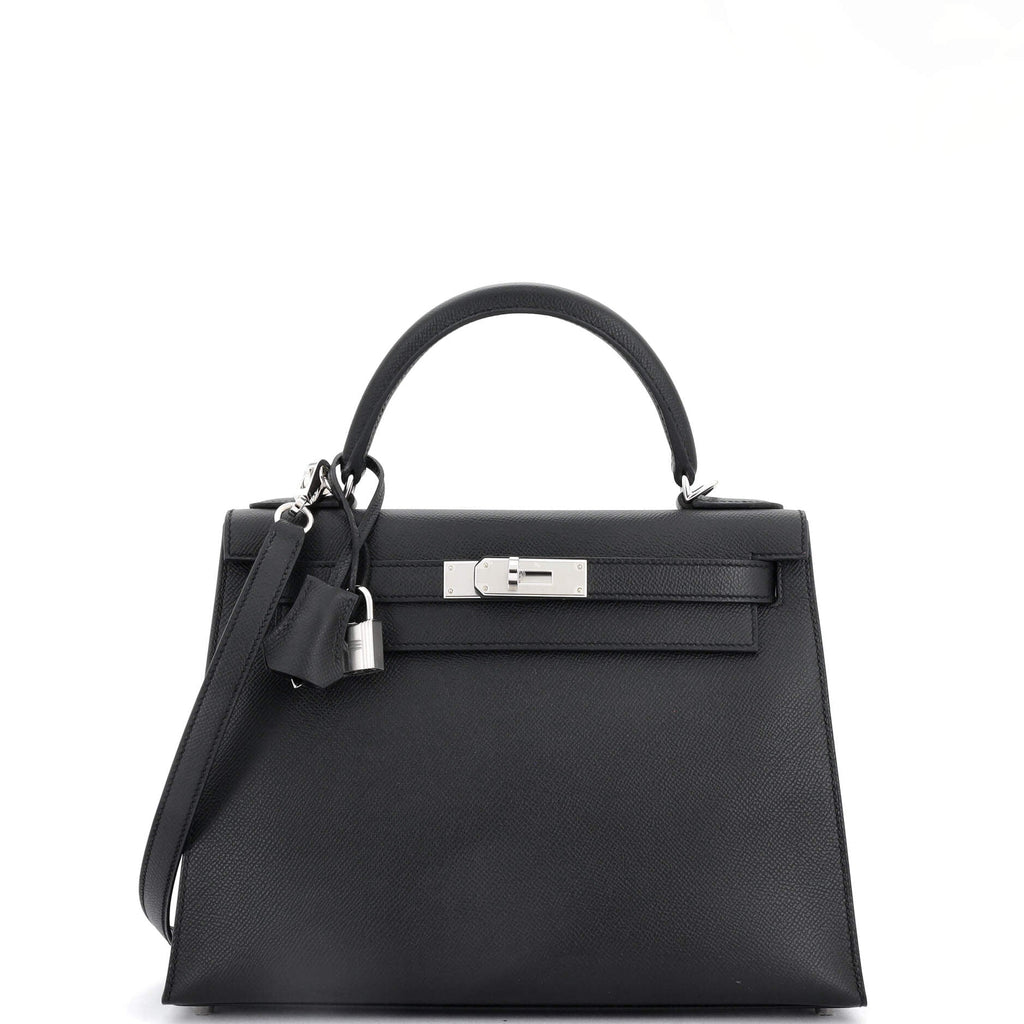 Kelly Handbag Noir Epsom with Palladium Hardware 28