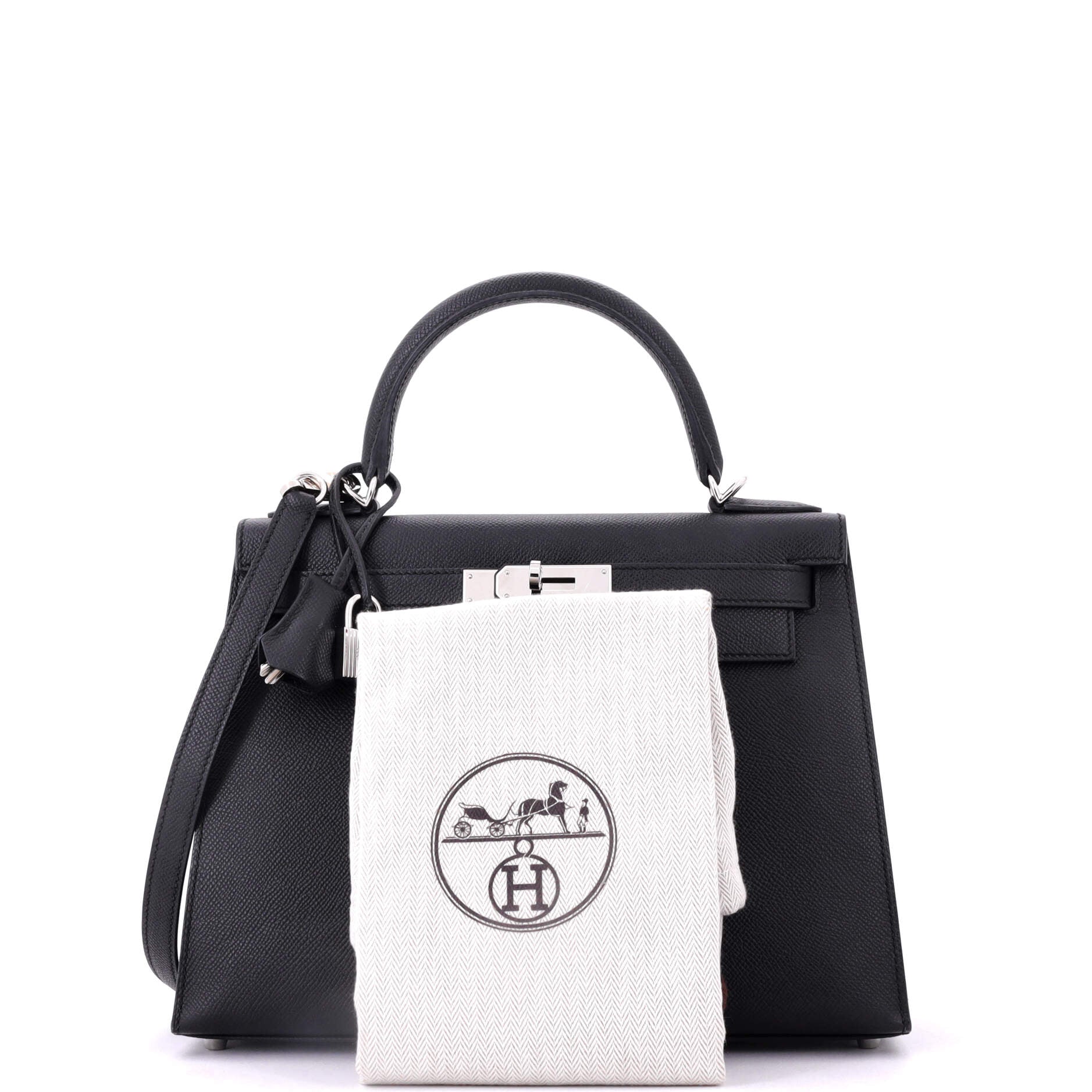 Kelly Handbag Noir Epsom with Palladium Hardware 28
