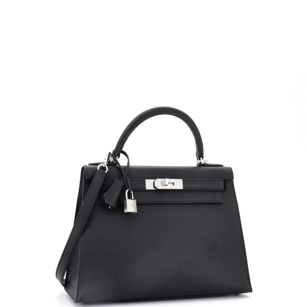 Kelly Handbag Noir Epsom with Palladium Hardware 28