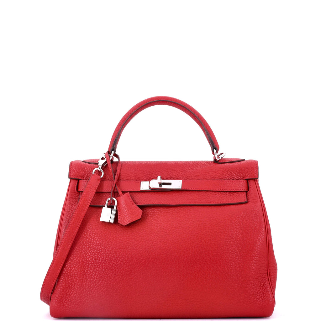 Kelly Handbag Rouge Vif Togo with Palladium Hardware 32