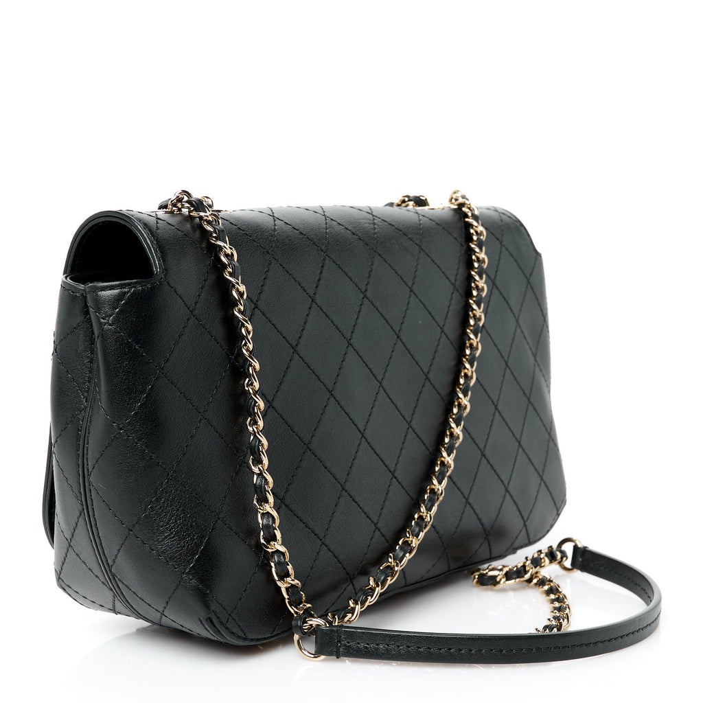 Calfskin Stitched CC Case Flap Bag Black