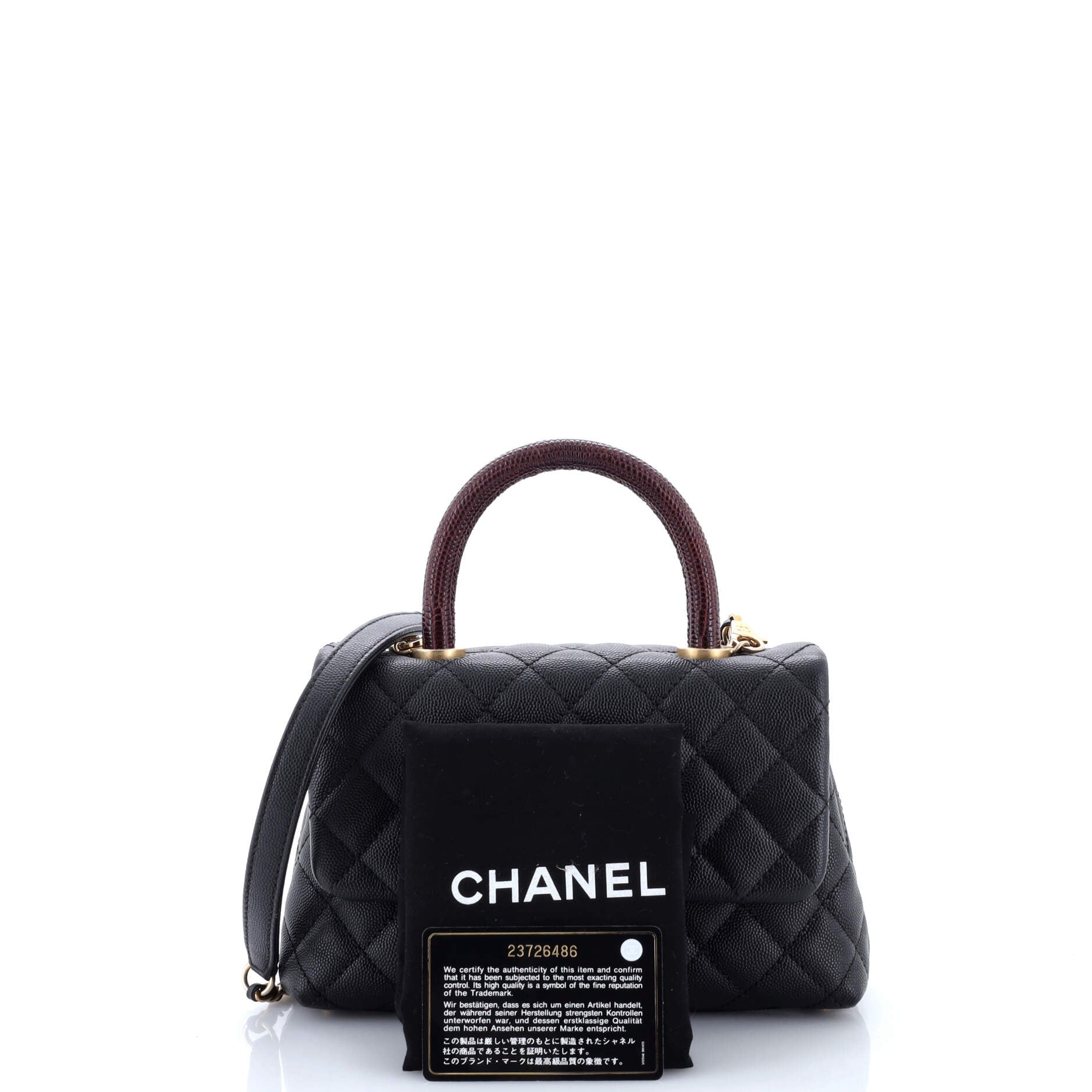 Coco Top Handle Bag Quilted Caviar with Lizard Mini