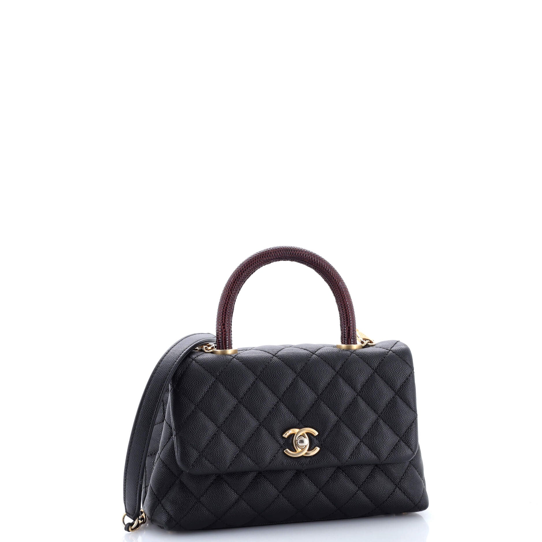 Coco Top Handle Bag Quilted Caviar with Lizard Mini