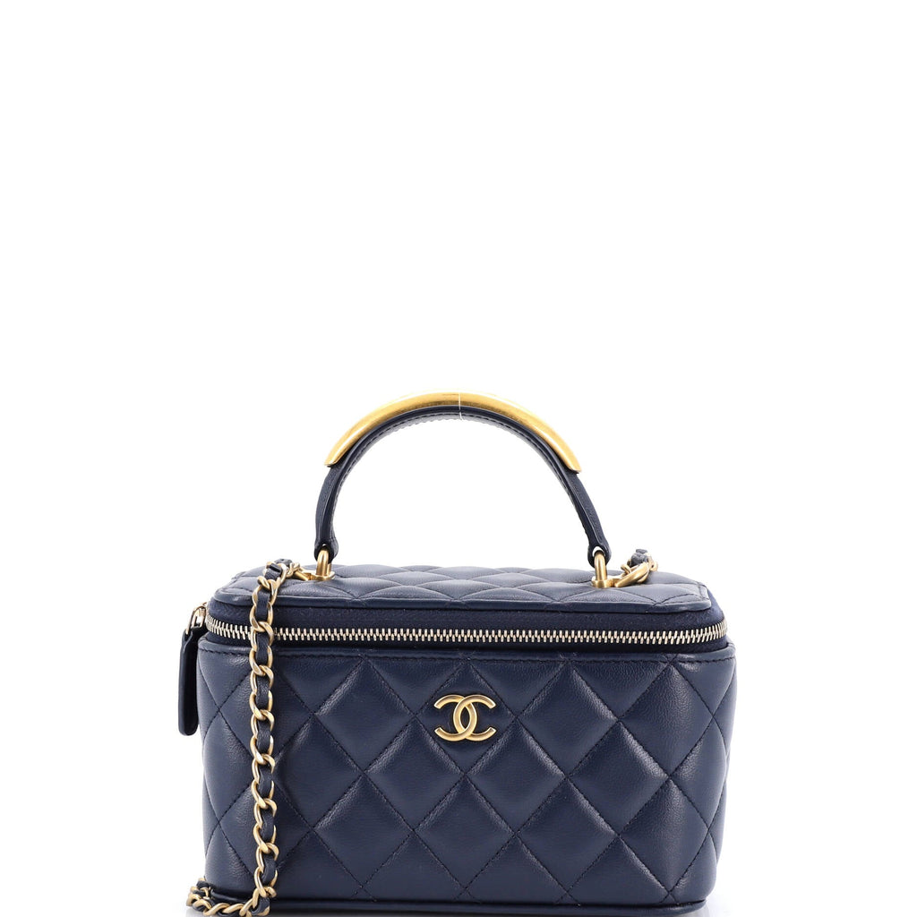 Classic Top Handle Vanity Case with Chain Quilted Lambskin Small