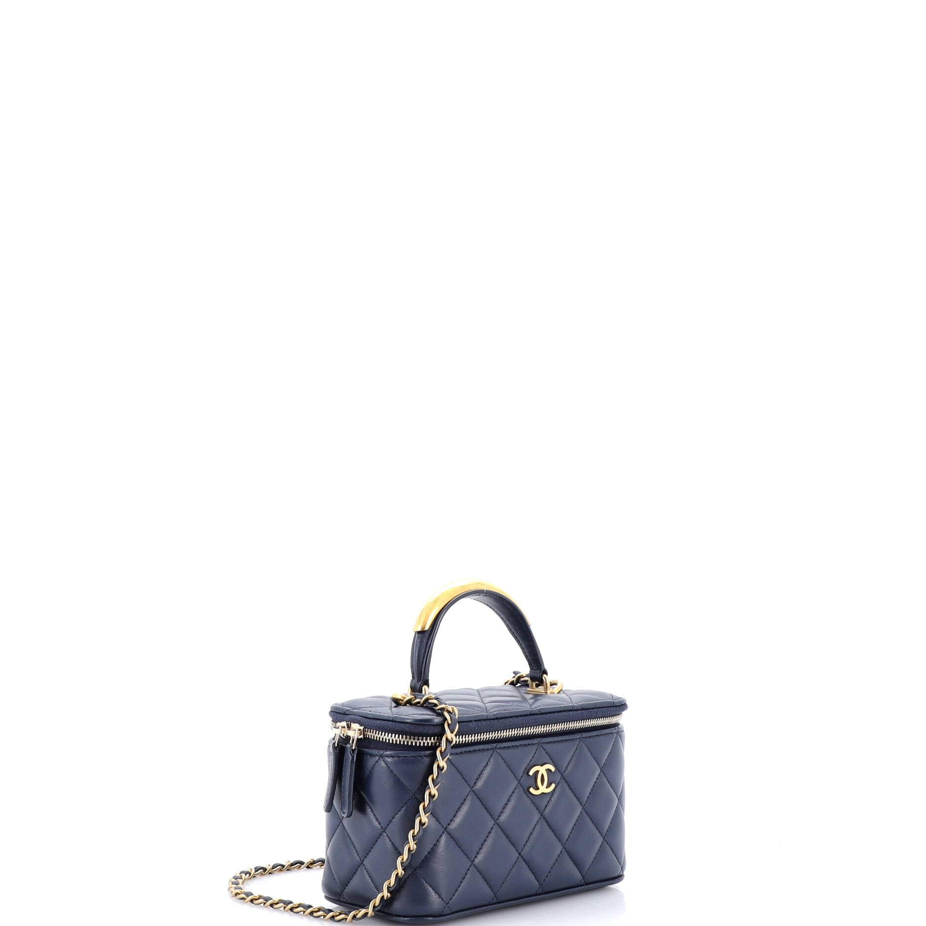 Classic Top Handle Vanity Case with Chain Quilted Lambskin Small