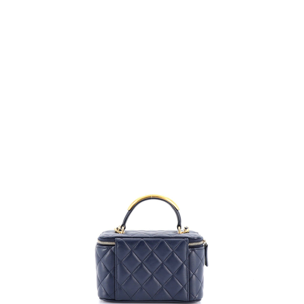 Classic Top Handle Vanity Case with Chain Quilted Lambskin Small