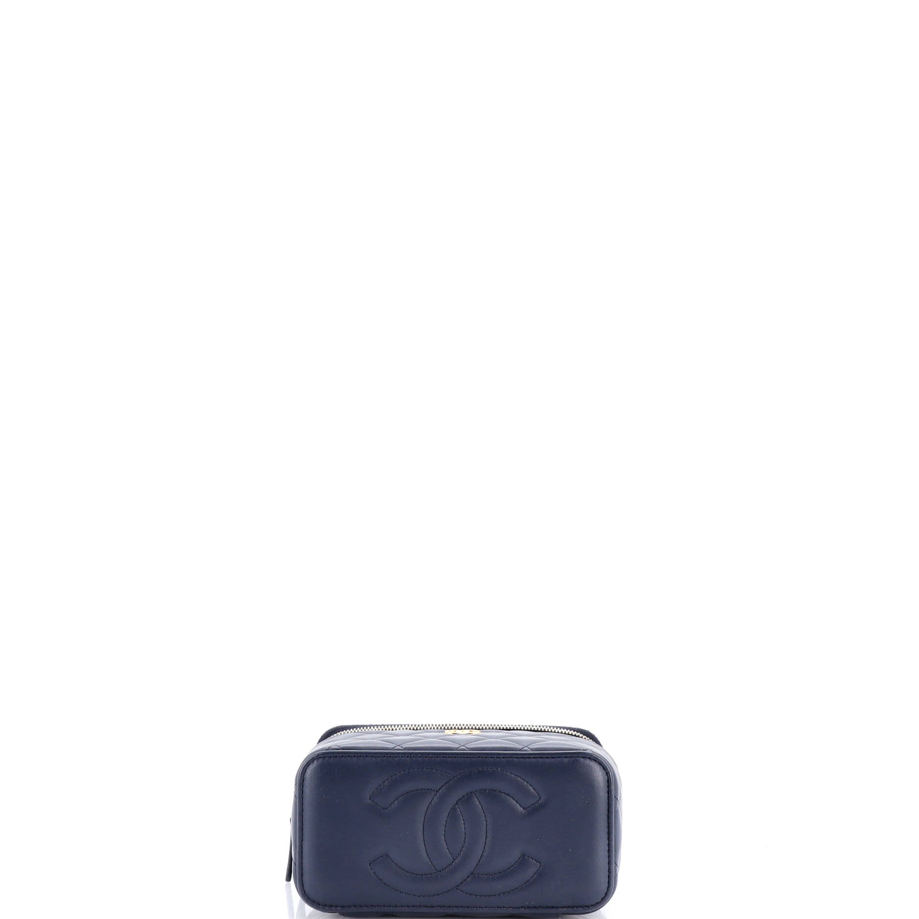 Classic Top Handle Vanity Case with Chain Quilted Lambskin Small