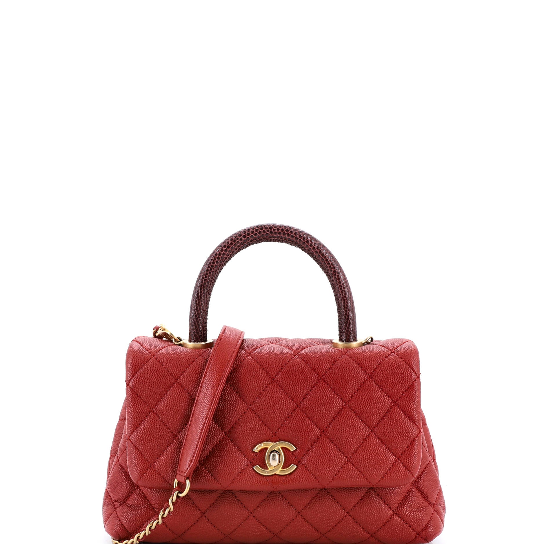 Coco Top Handle Bag Quilted Caviar with Lizard Mini