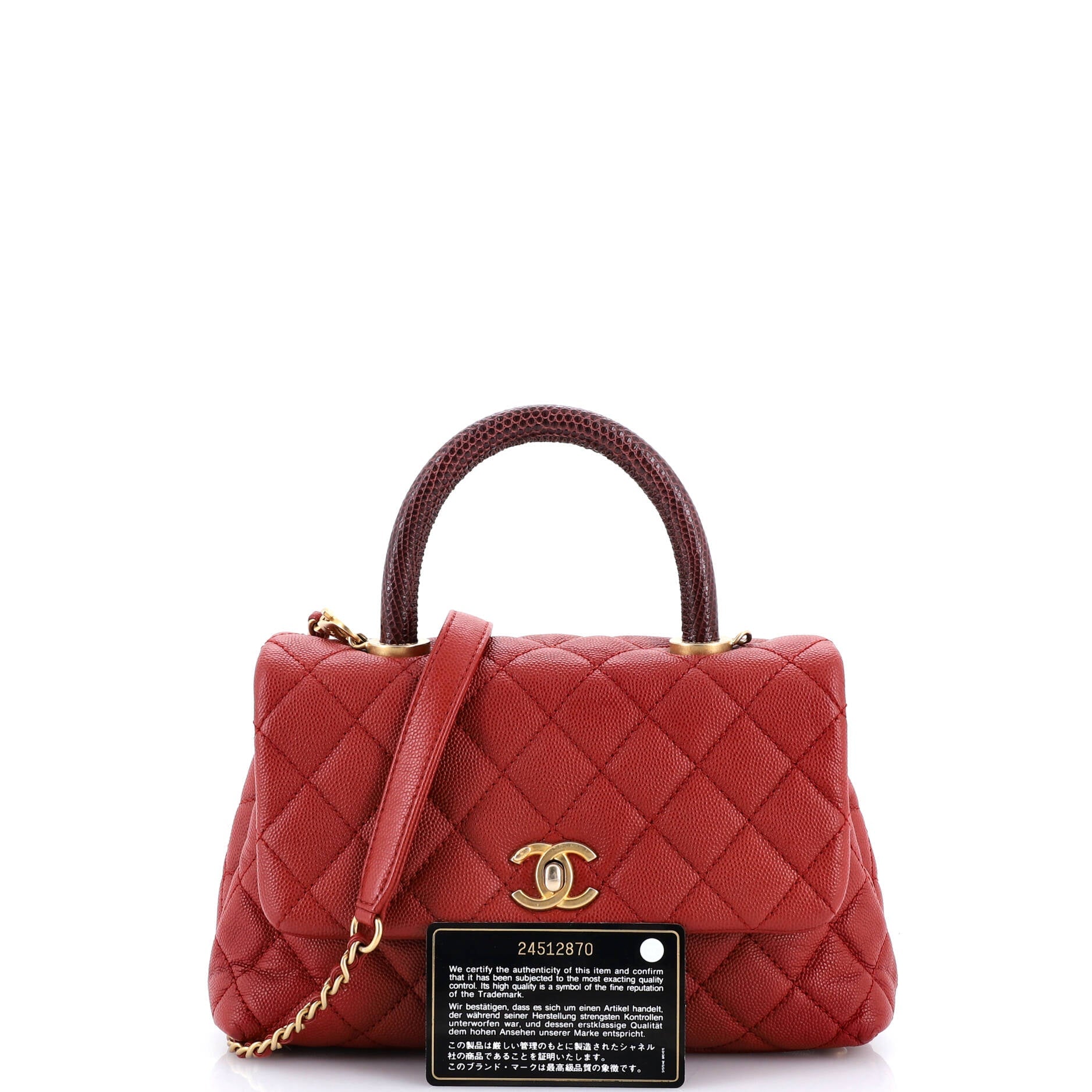 Coco Top Handle Bag Quilted Caviar with Lizard Mini