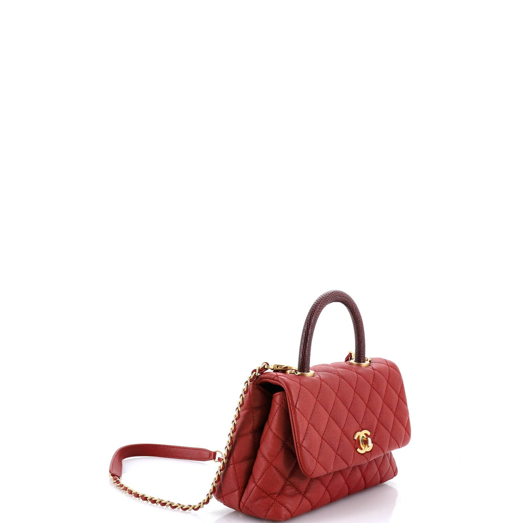Coco Top Handle Bag Quilted Caviar with Lizard Mini